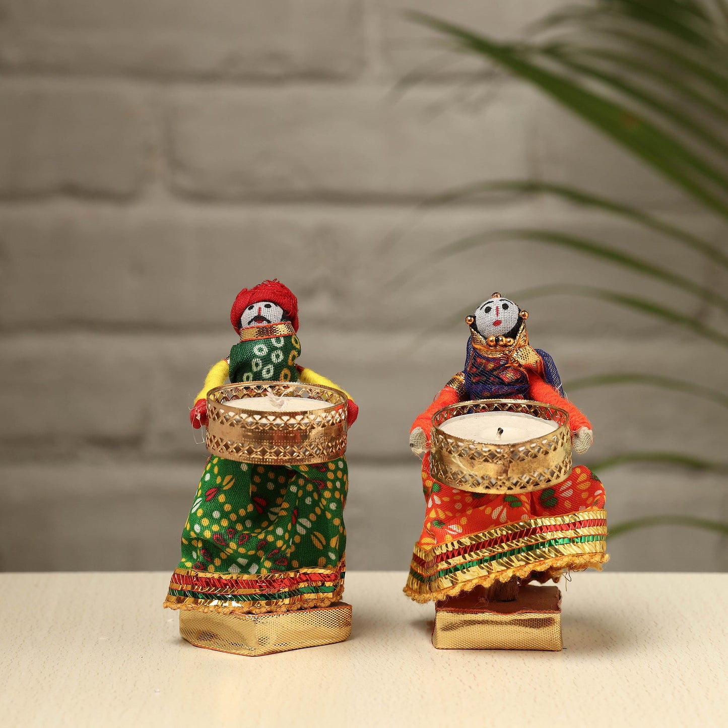 Rajasthani Puppet Couple Handmade Tealight Candle Holders (Set of 2)