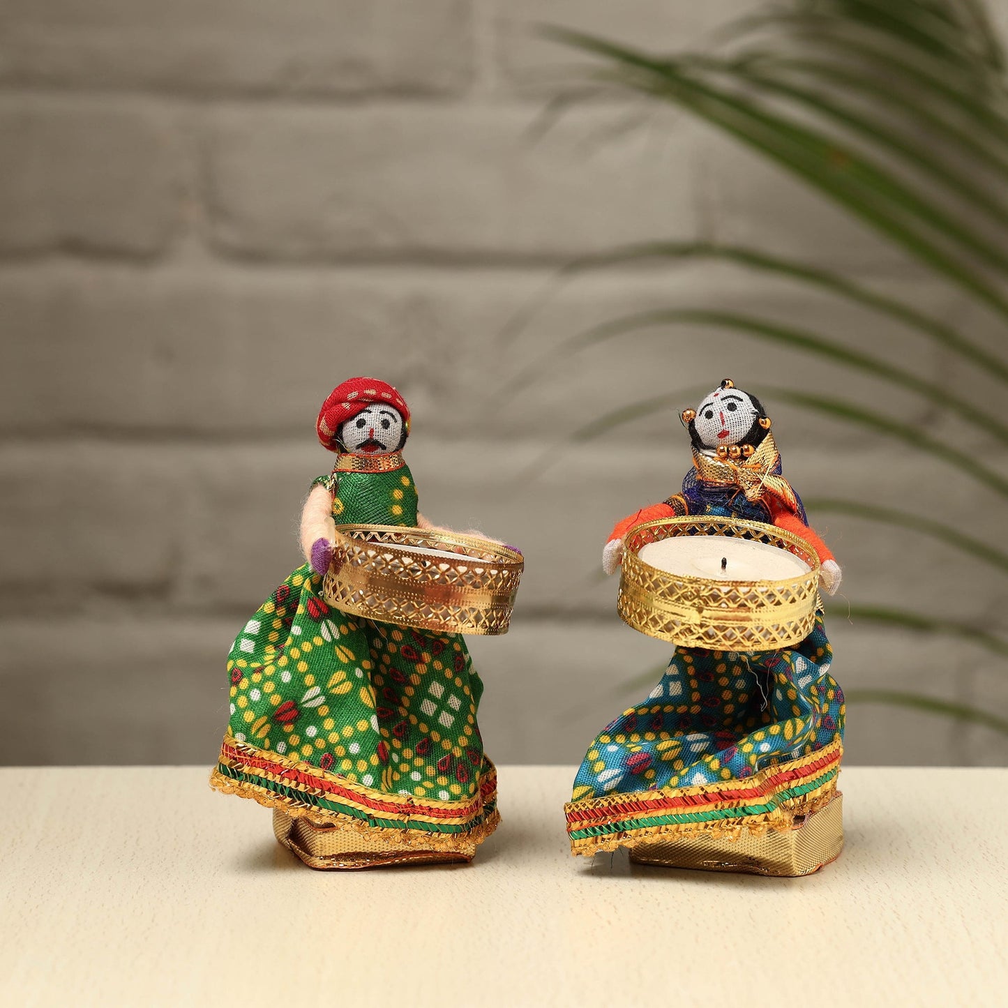 Rajasthani Puppet Couple Handmade Tealight Candle Holders (Set of 2)