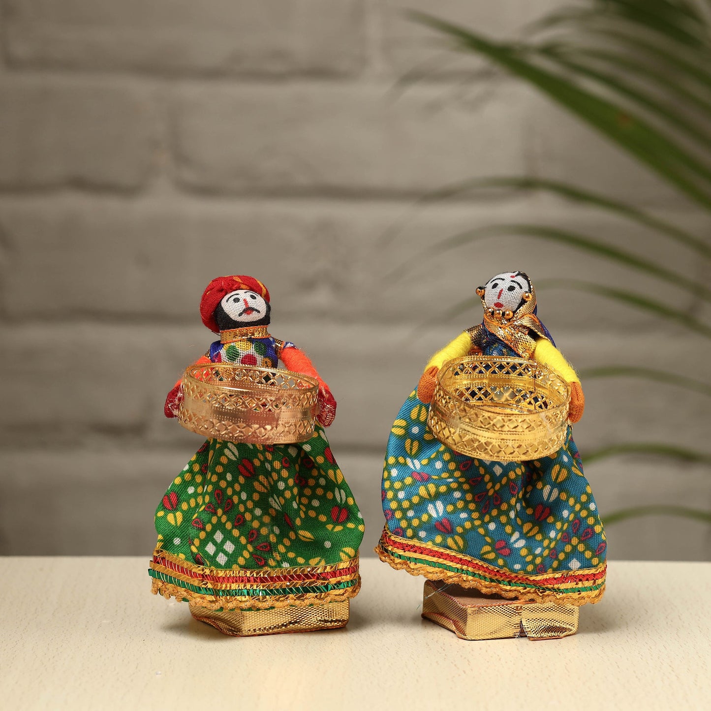 Rajasthani Puppet Couple Handmade Tealight Candle Holders (Set of 2)