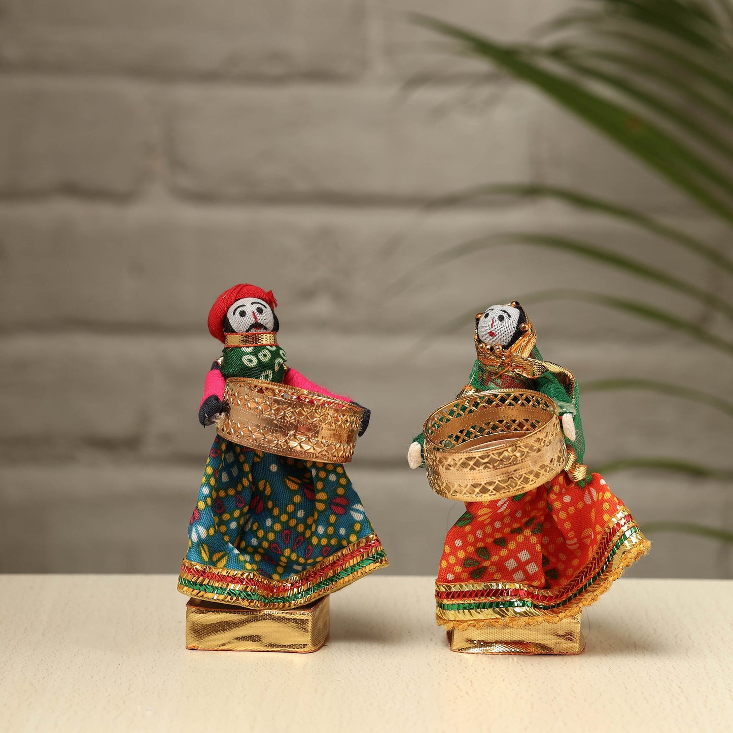 Rajasthani Puppet Couple Handmade Tealight Candle Holders (Set of 2)