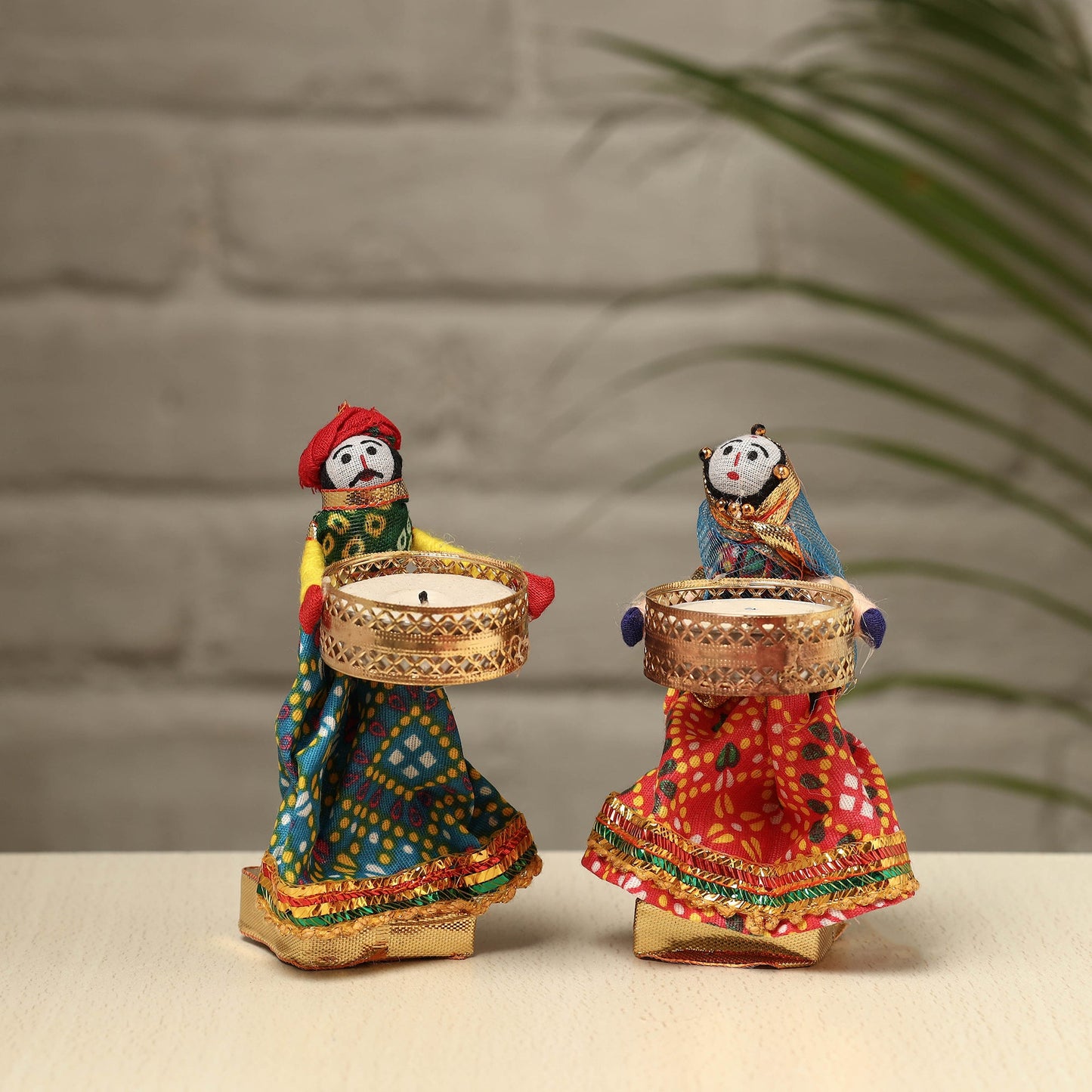 Rajasthani Puppet Couple Handmade Tealight Candle Holders (Set of 2)