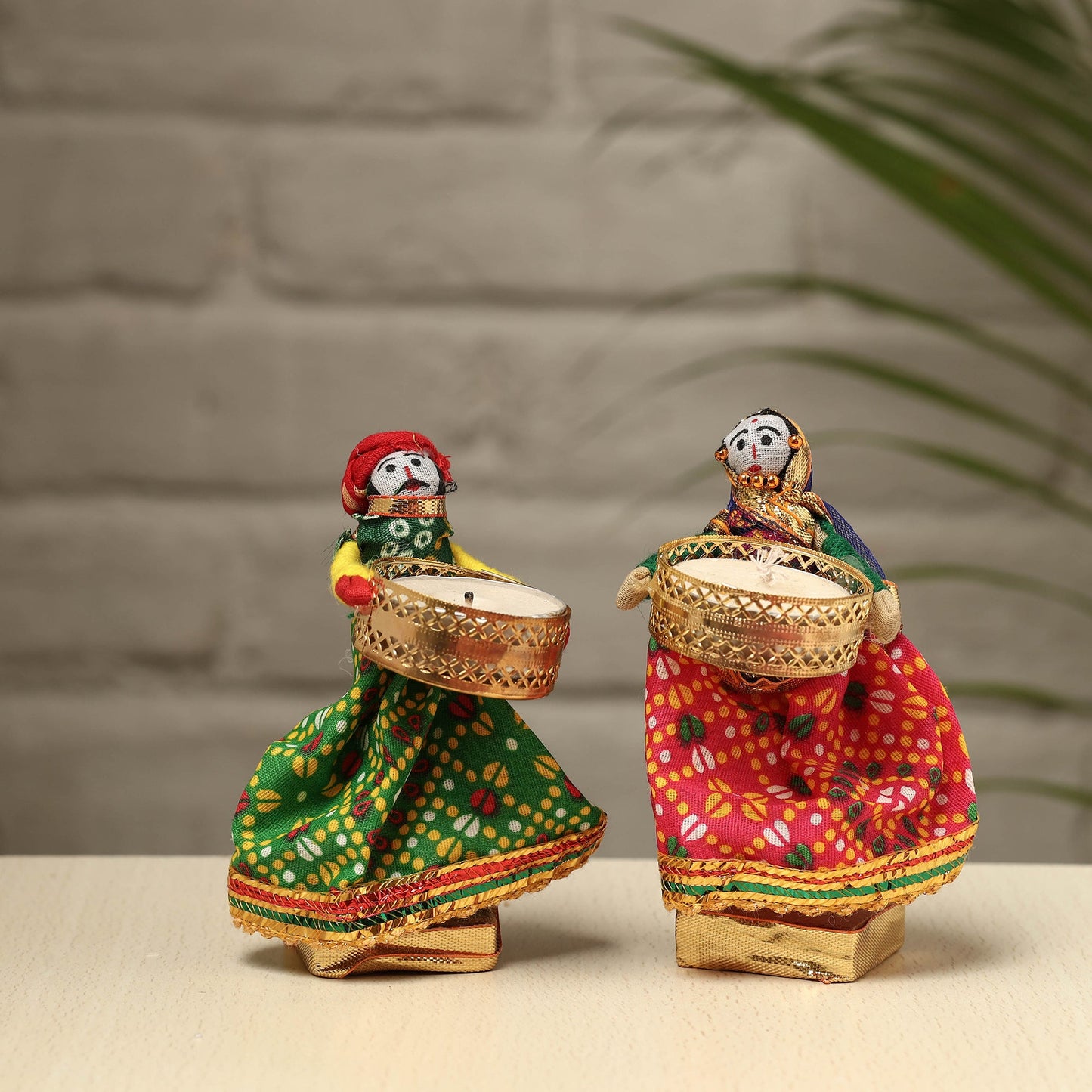 Rajasthani Puppet Couple Handmade Tealight Candle Holders (Set of 2)
