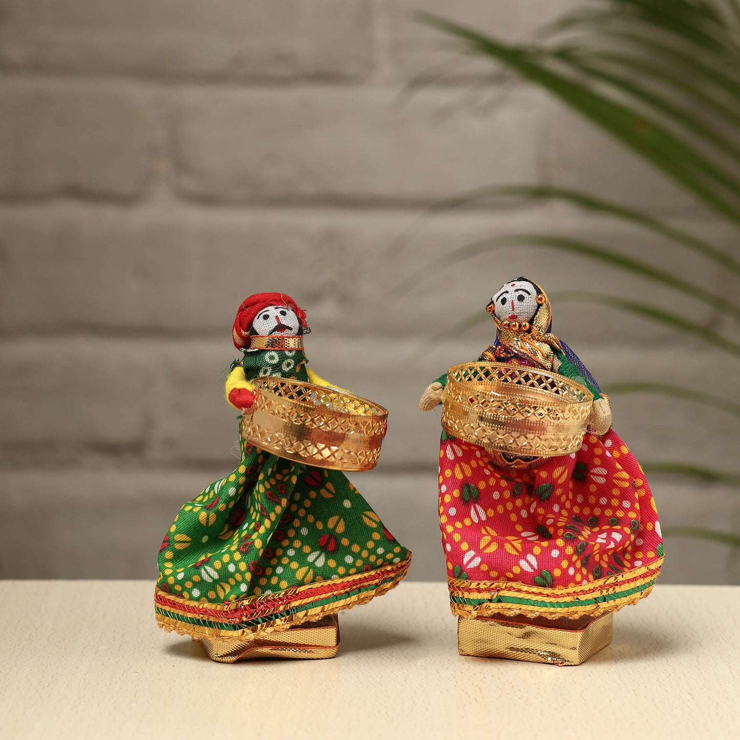 Rajasthani Puppet Couple Handmade Tealight Candle Holders (Set of 2)