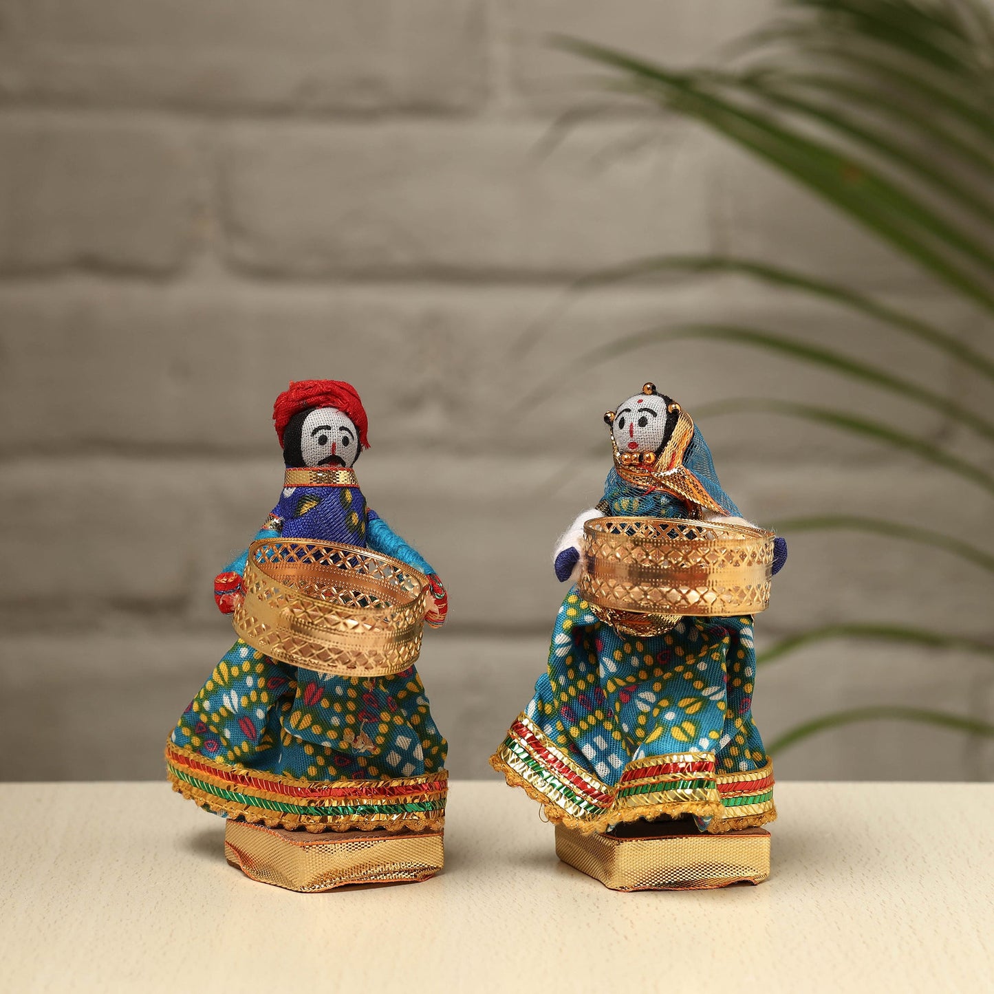 Rajasthani Puppet Couple Handmade Tealight Candle Holders (Set of 2)