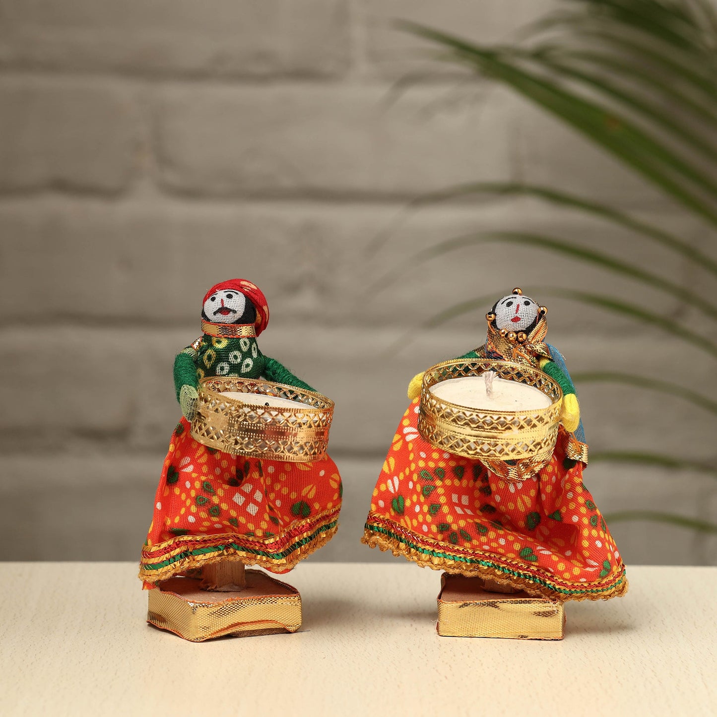 Rajasthani Puppet Couple Handmade Tealight Candle Holders (Set of 2)