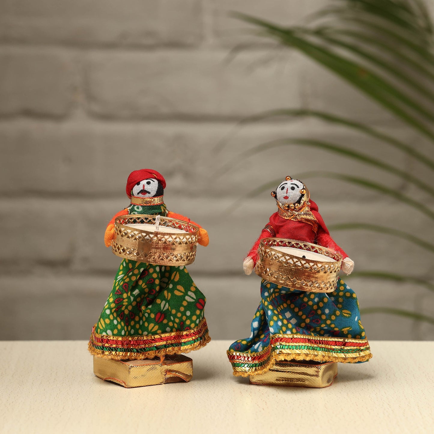 Rajasthani Puppet Couple Handmade Tealight Candle Holders (Set of 2)