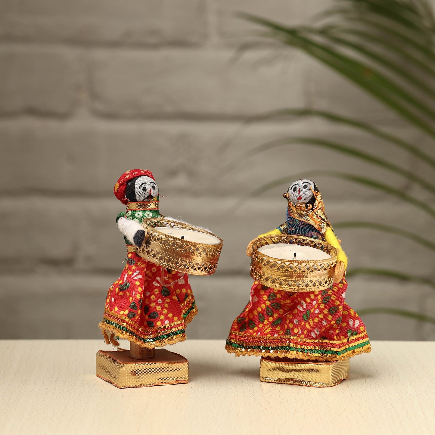 Rajasthani Puppet Couple Handmade Tealight Candle Holders (Set of 2)