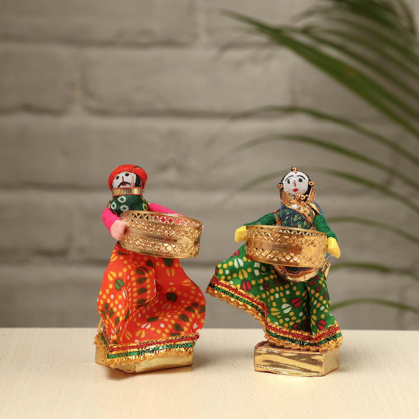 Rajasthani Puppet Couple Handmade Tealight Candle Holders (Set of 2)