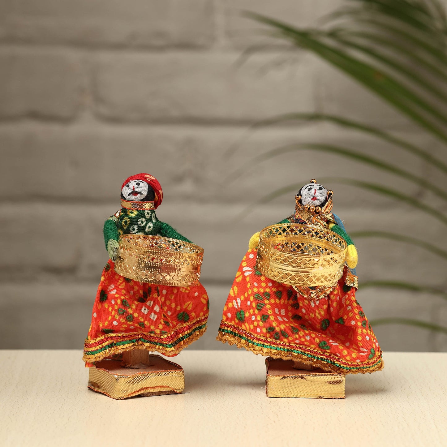 Rajasthani Puppet Couple Handmade Tealight Candle Holders (Set of 2)