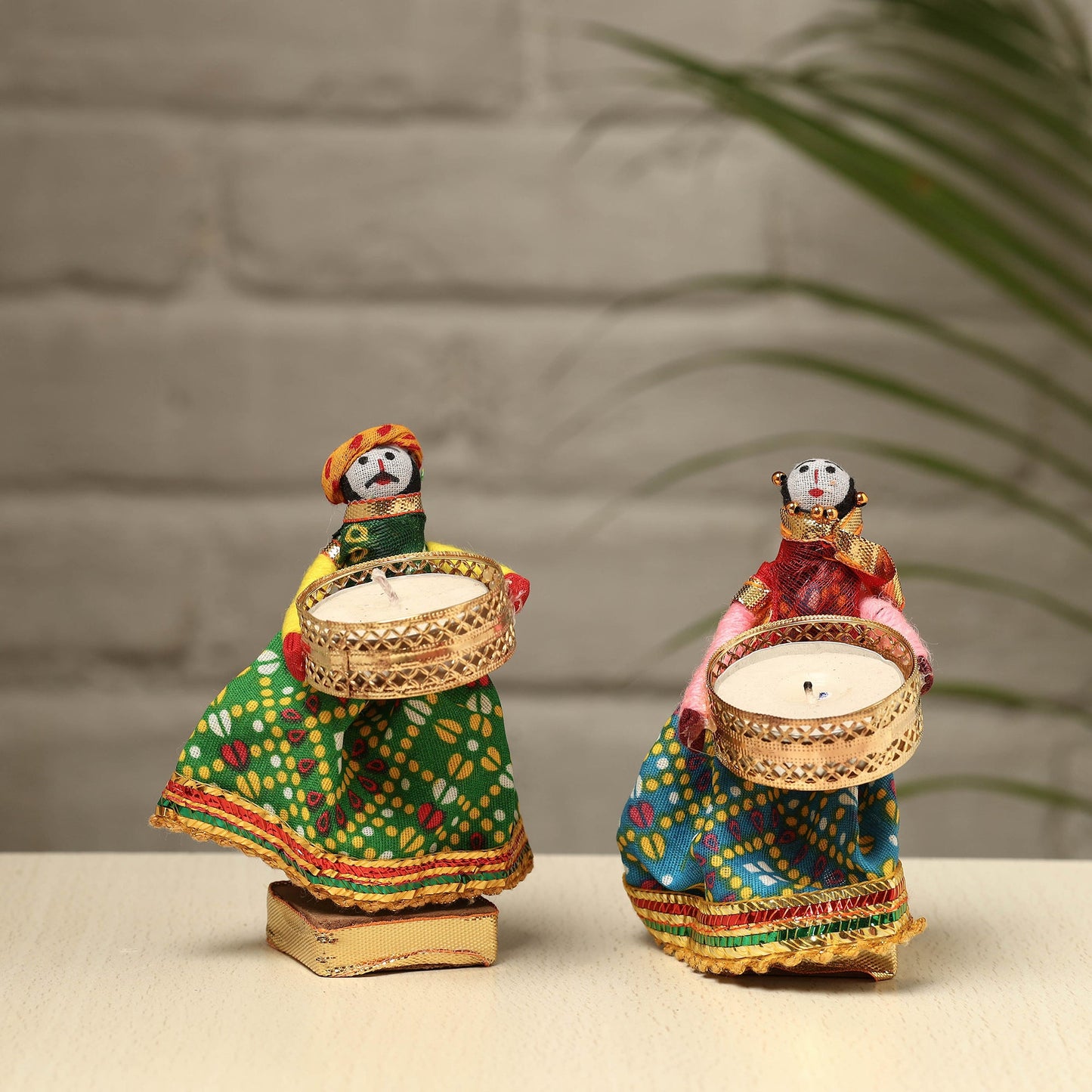 Rajasthani Puppet Couple Handmade Tealight Candle Holders (Set of 2)