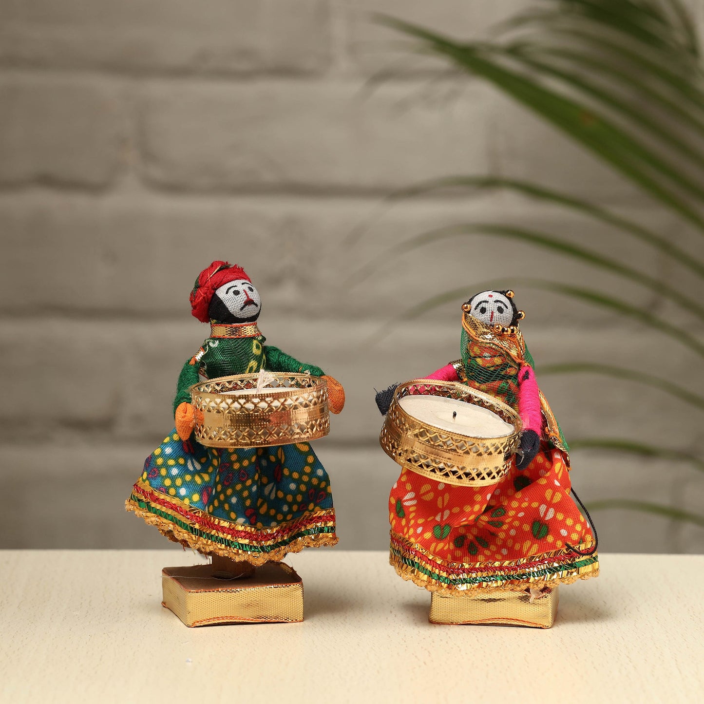 Rajasthani Puppet Couple Handmade Tealight Candle Holders (Set of 2)