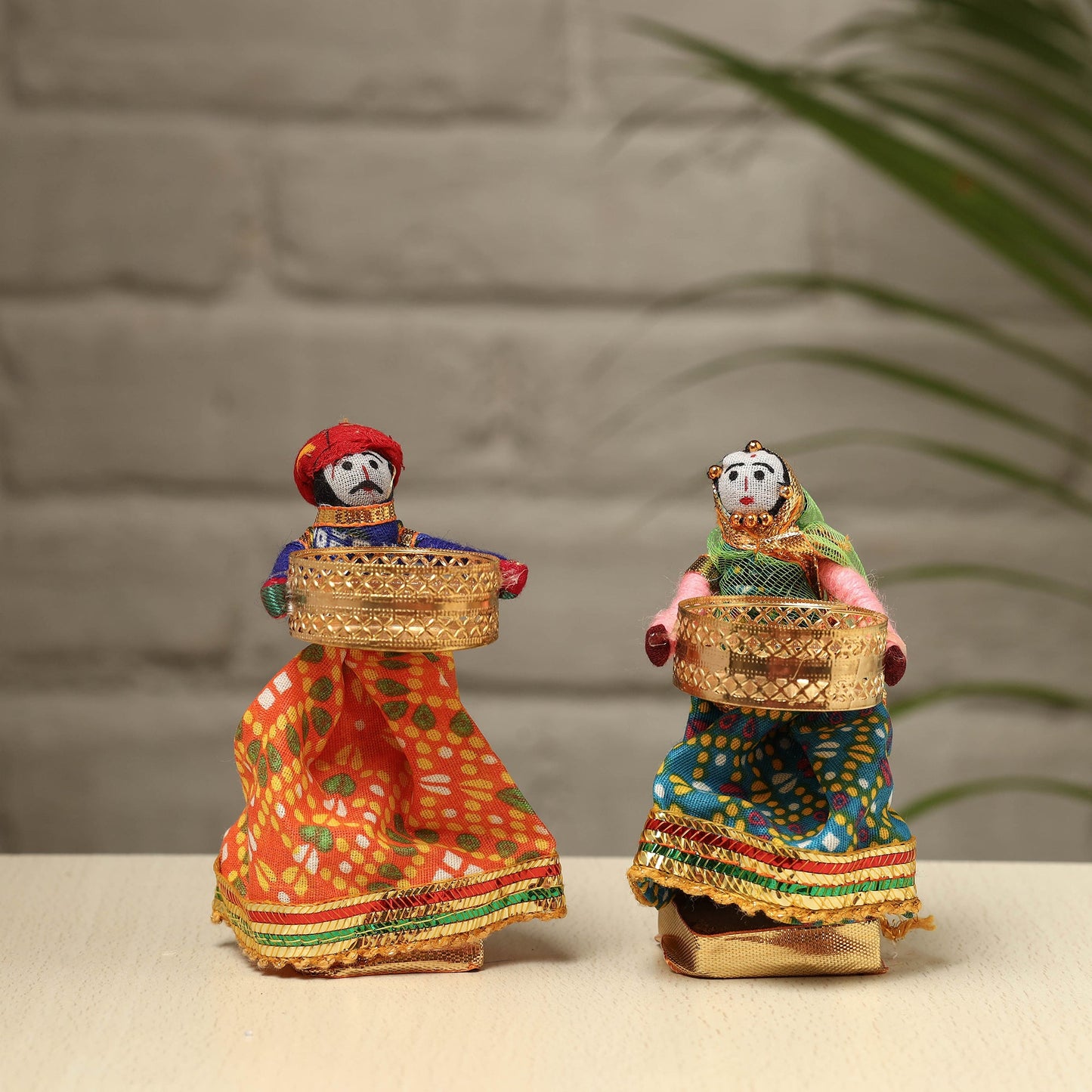 Rajasthani Puppet Couple Handmade Tealight Candle Holders (Set of 2)