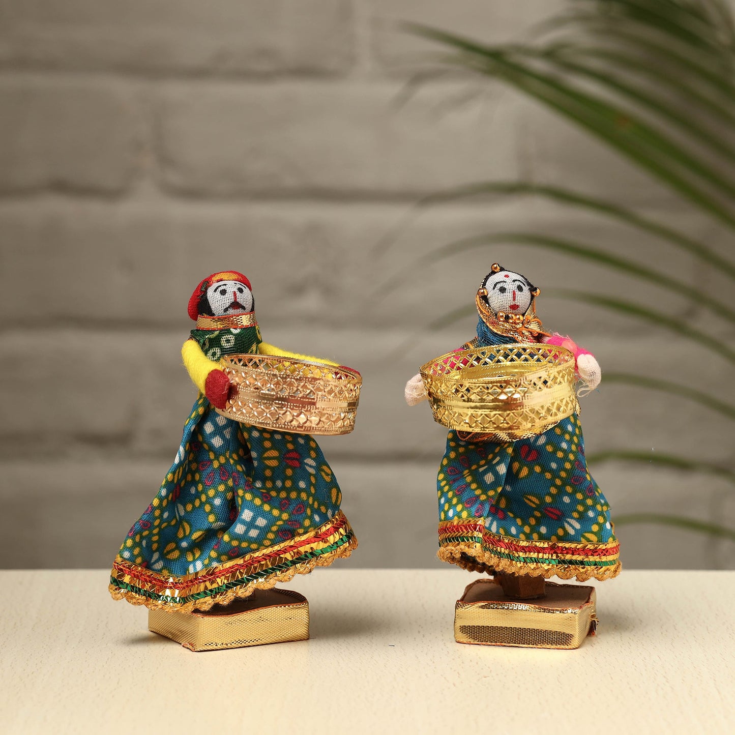 Rajasthani Puppet Couple Handmade Tealight Candle Holders (Set of 2)