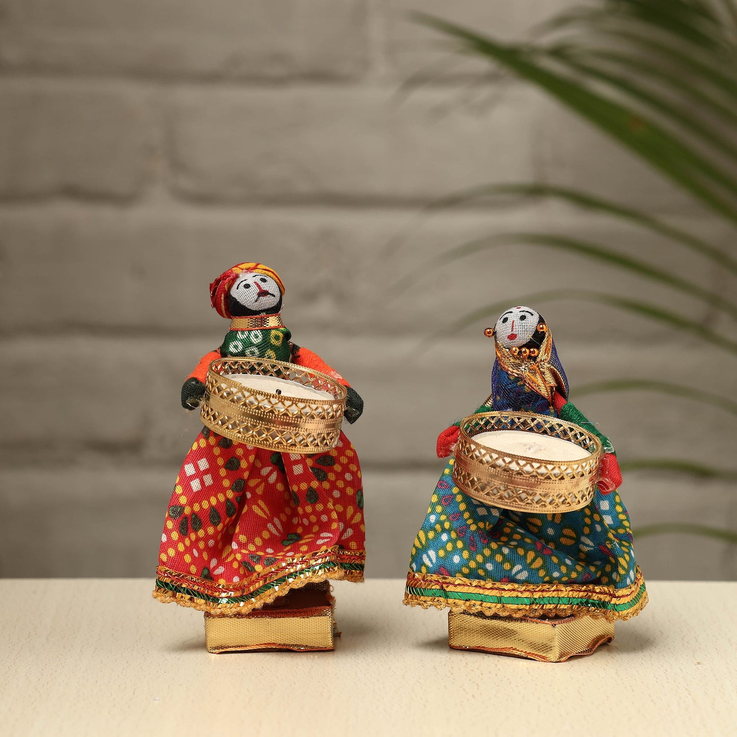 Rajasthani Puppet Couple Handmade Tealight Candle Holders (Set of 2)