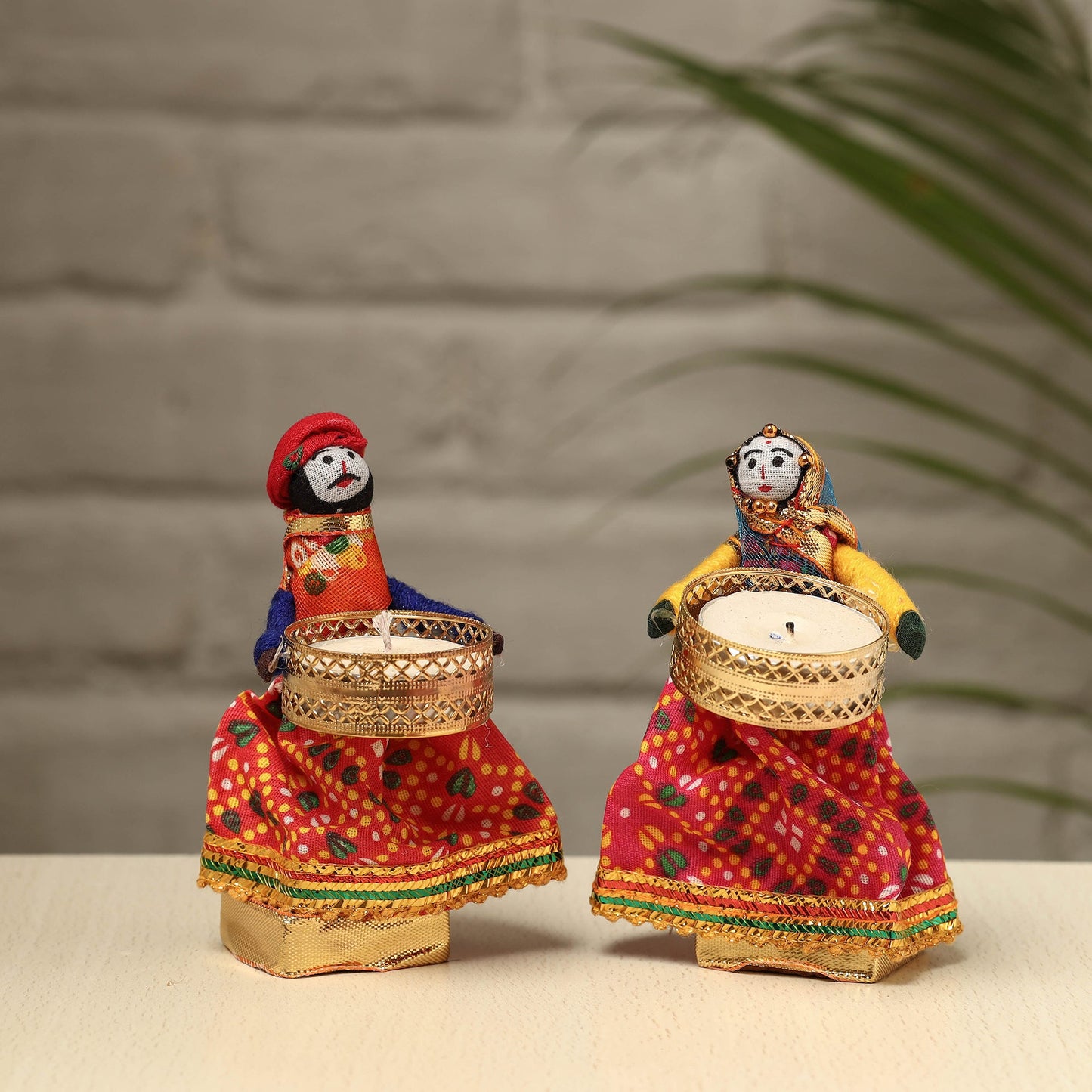 Rajasthani Puppet Couple Handmade Tealight Candle Holders (Set of 2)