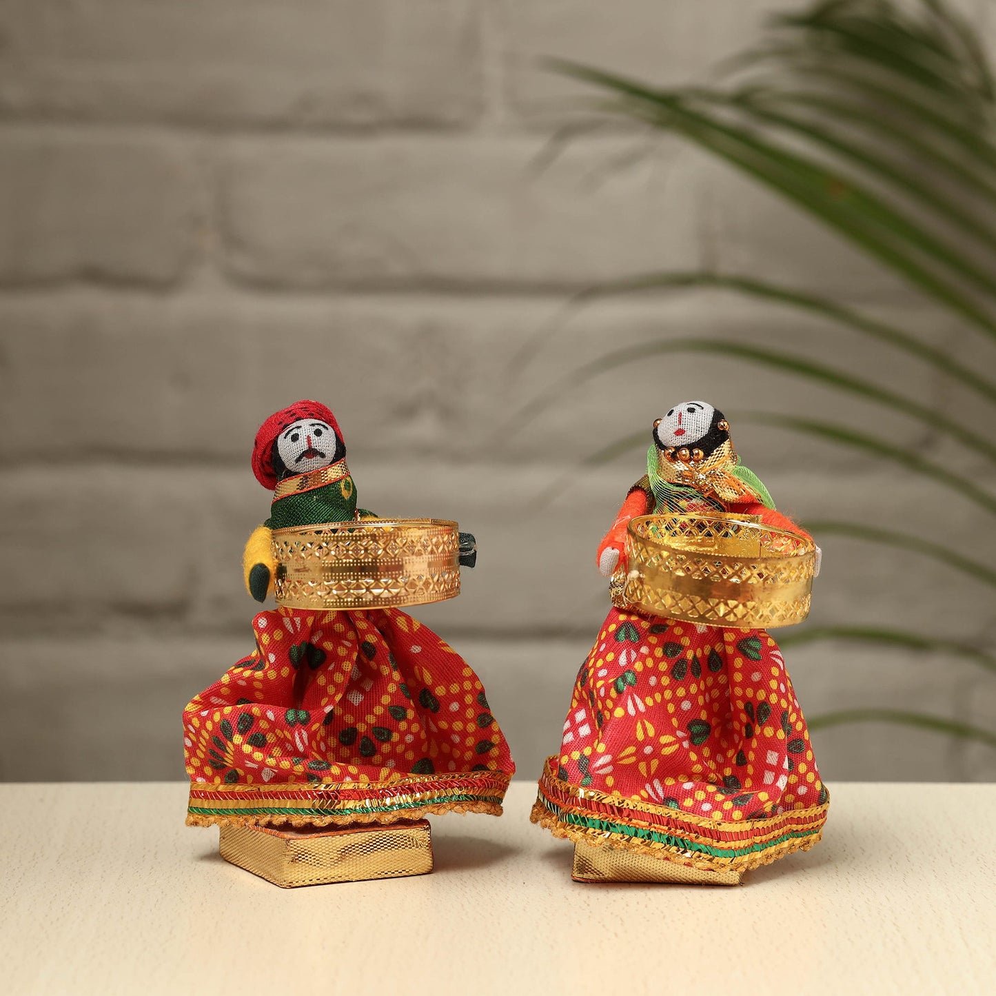 Rajasthani Puppet Couple Handmade Tealight Candle Holders (Set of 2)