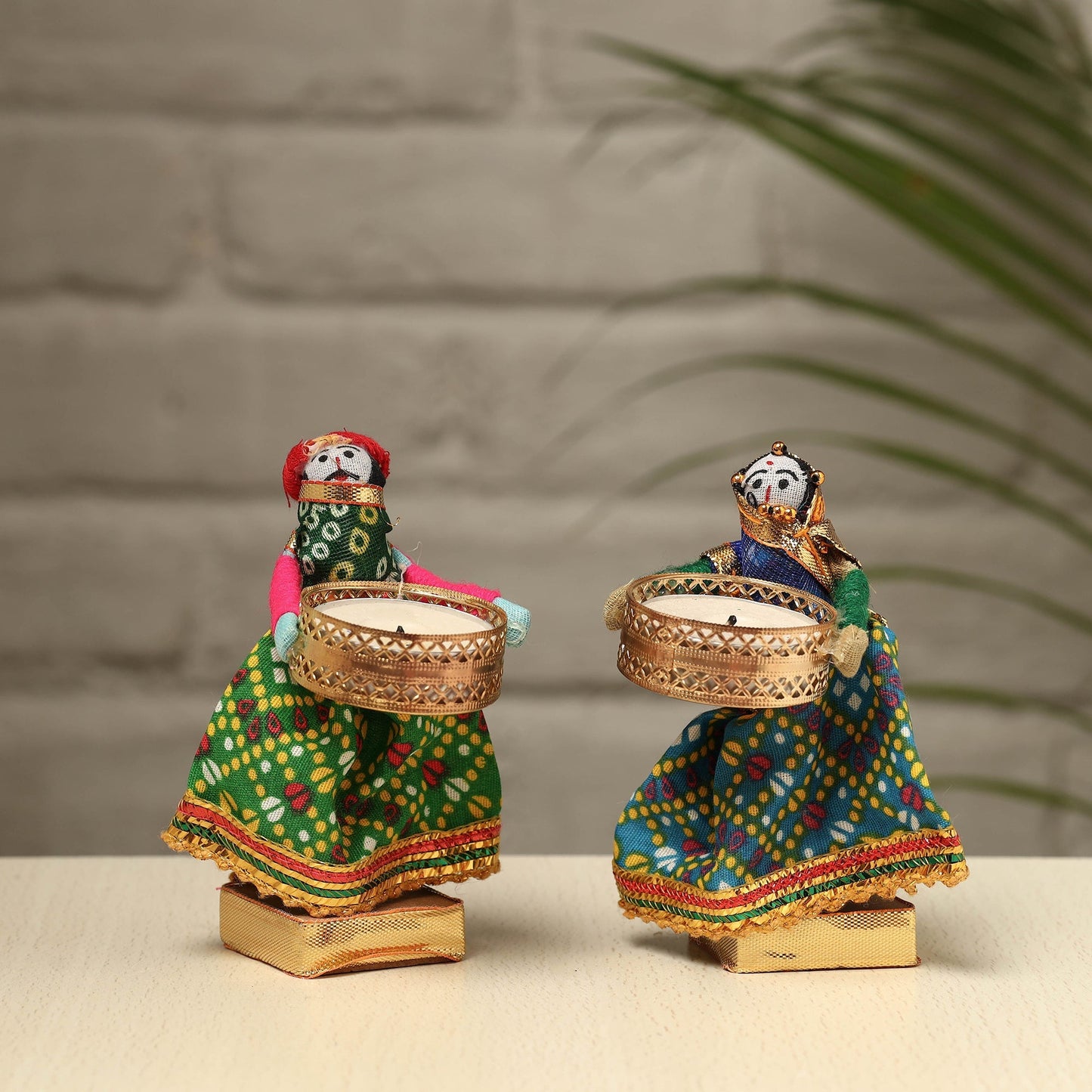 Rajasthani Puppet Couple Handmade Tealight Candle Holders (Set of 2)