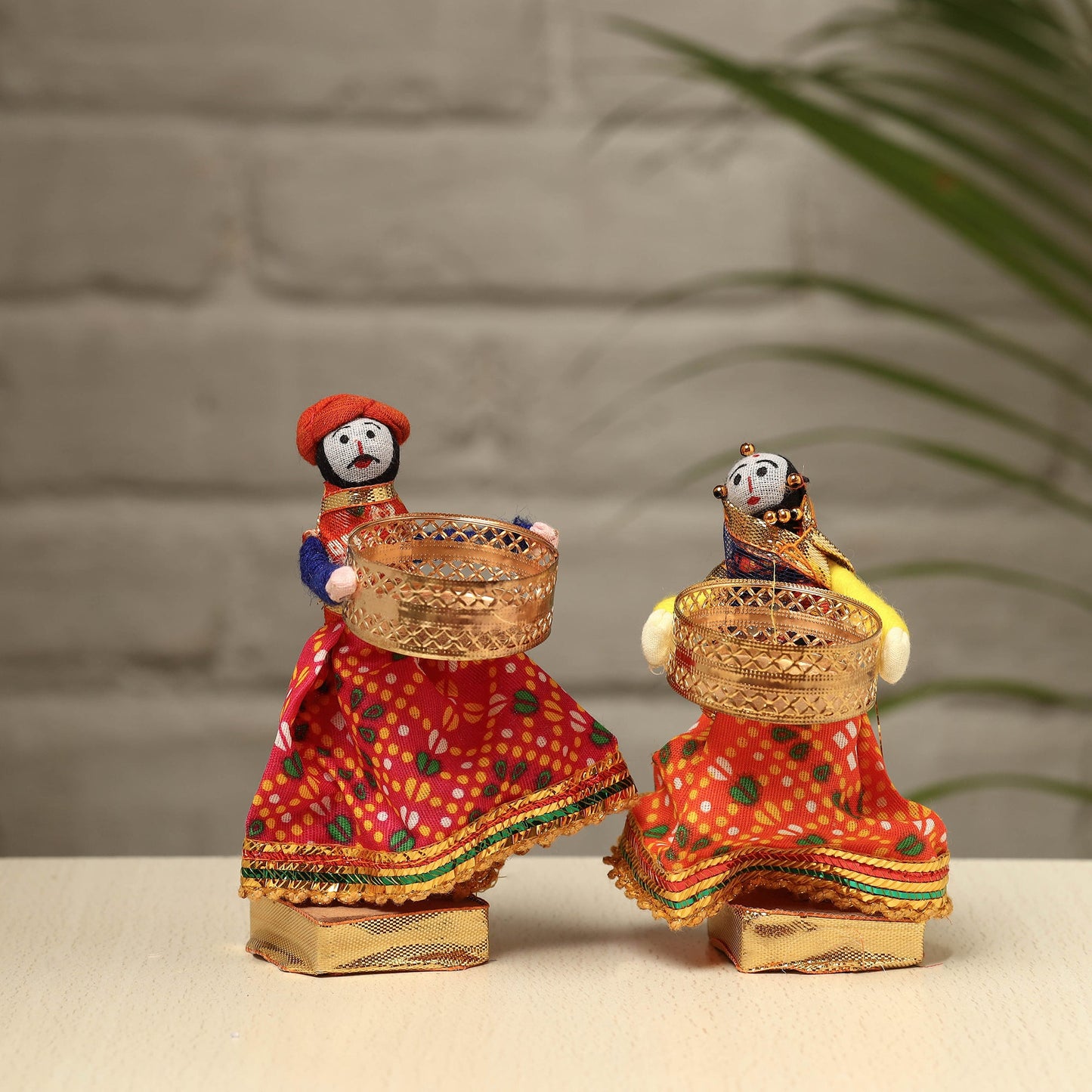 Rajasthani Puppet Couple Handmade Tealight Candle Holders (Set of 2)