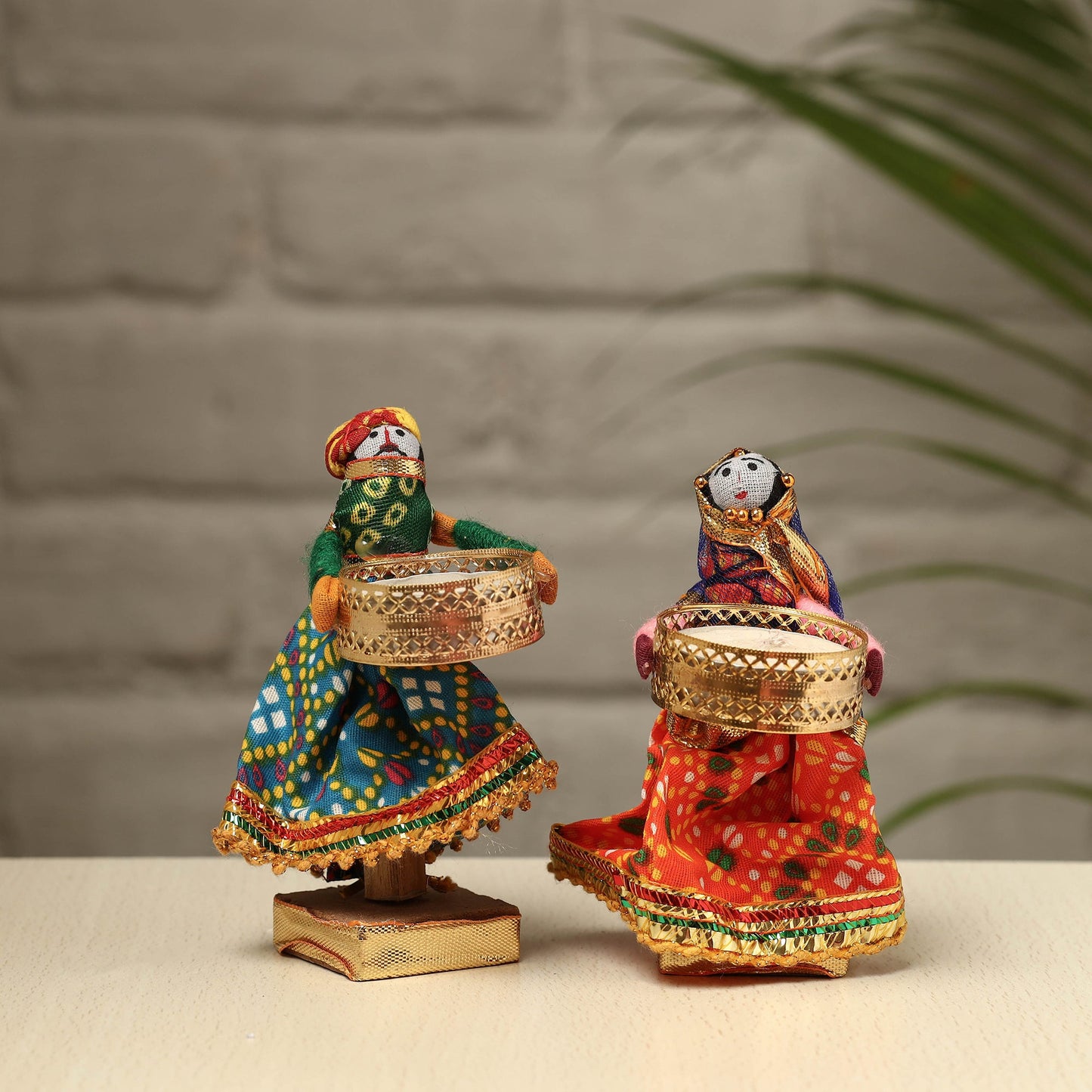 Rajasthani Puppet Couple Handmade Tealight Candle Holders (Set of 2)