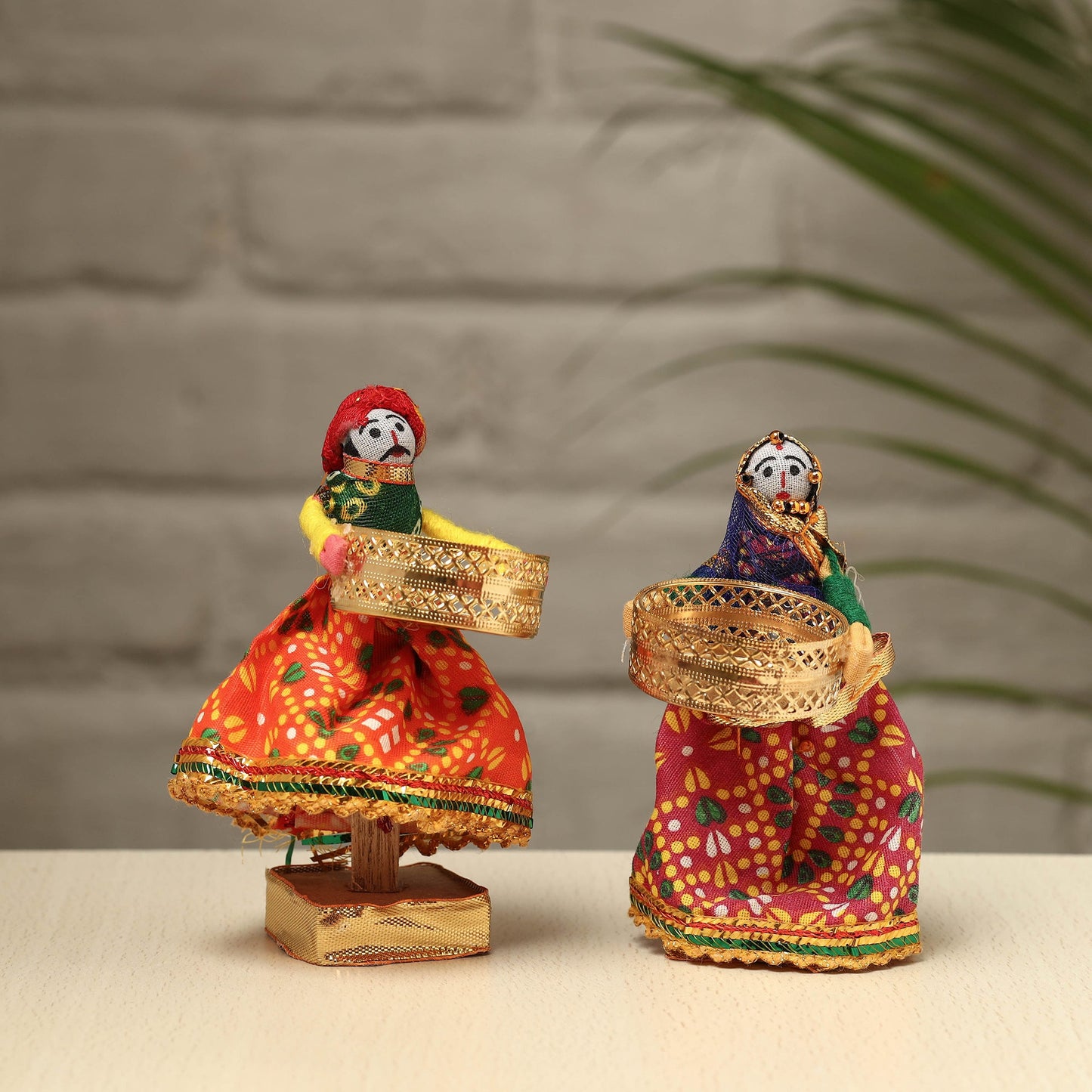 Rajasthani Puppet Couple Handmade Tealight Candle Holders (Set of 2)