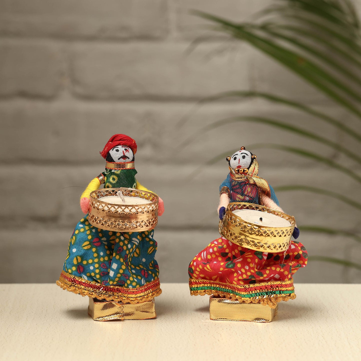 Rajasthani Puppet Couple Handmade Tealight Candle Holders (Set of 2)