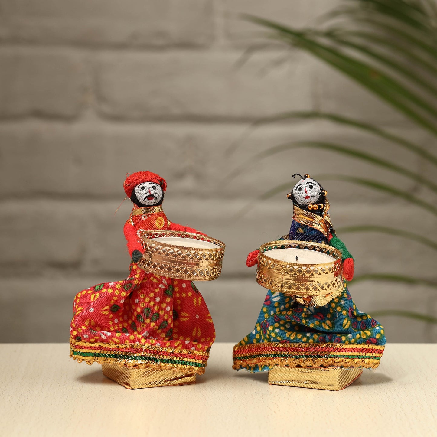 Rajasthani Puppet Couple Handmade Tealight Candle Holders (Set of 2)