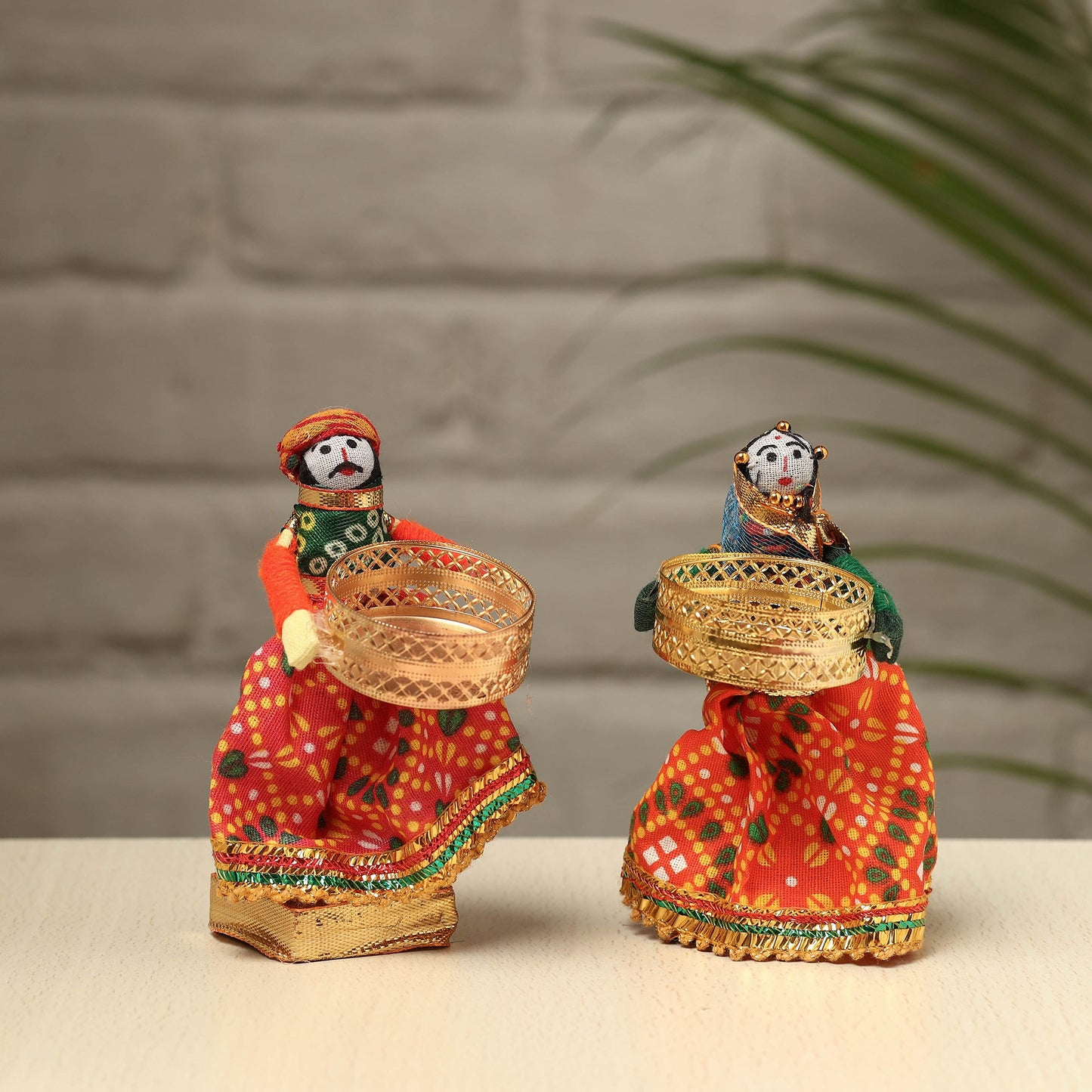 Rajasthani Puppet Couple Handmade Tealight Candle Holders (Set of 2)