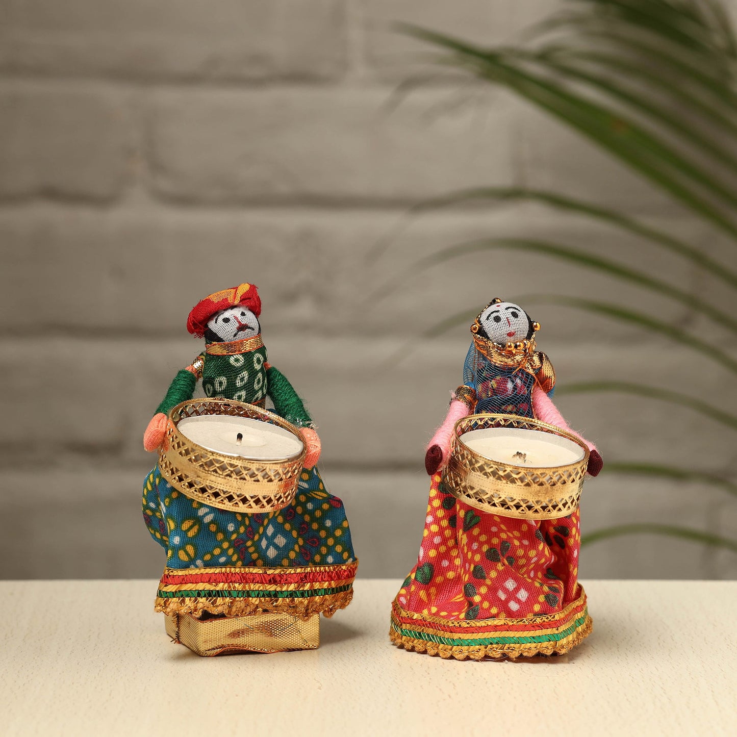 Rajasthani Puppet Couple Handmade Tealight Candle Holders (Set of 2)