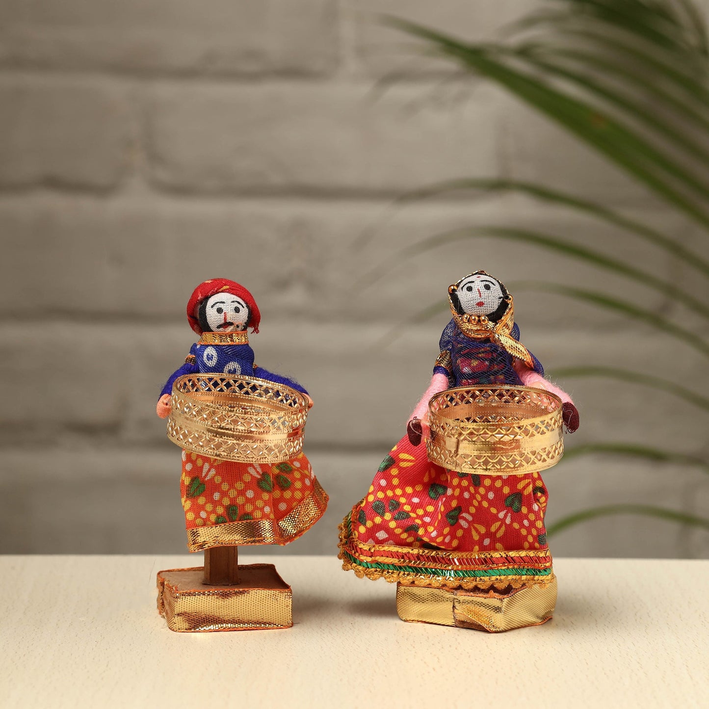 Rajasthani Puppet Couple Handmade Tealight Candle Holders (Set of 2)
