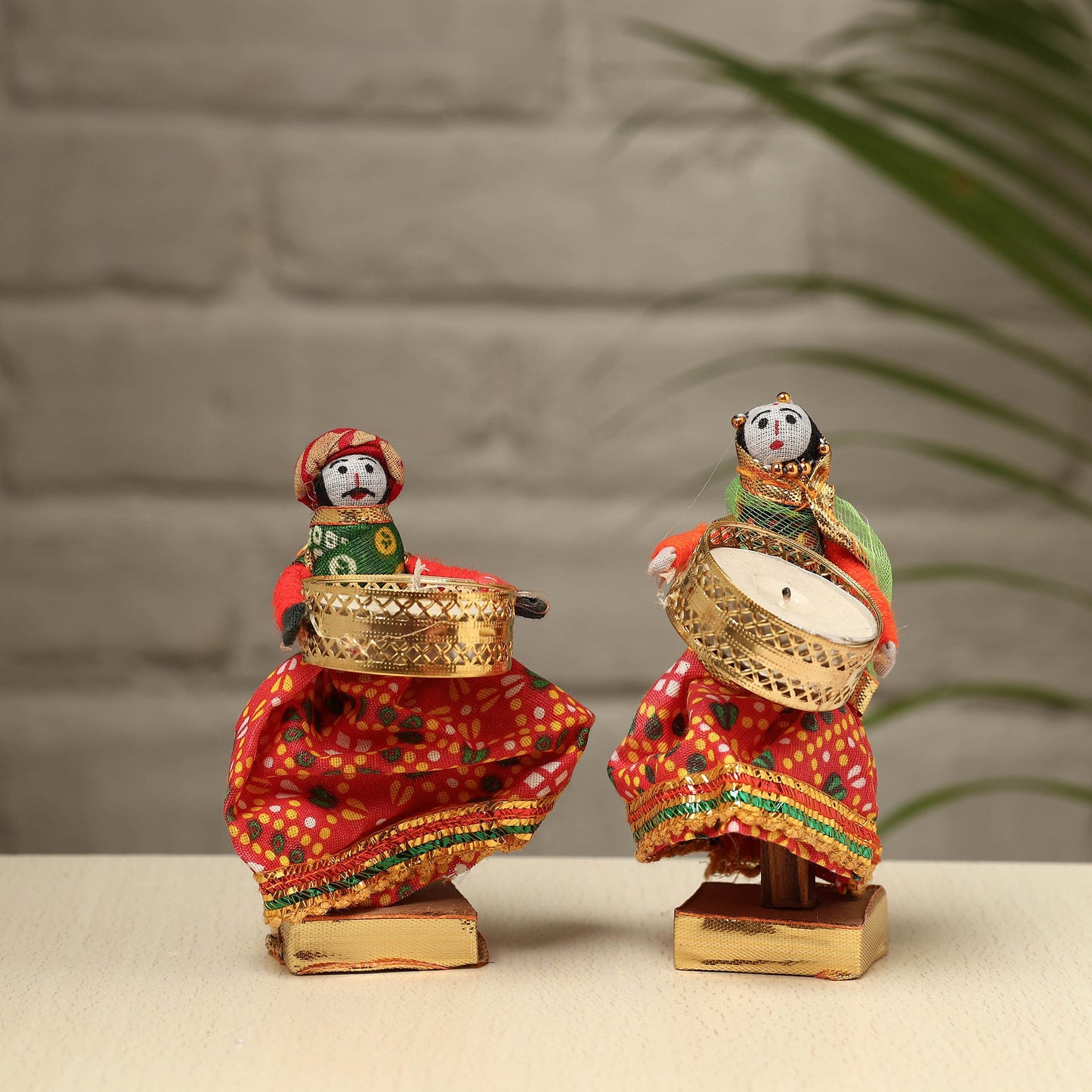 Rajasthani Puppet Couple Handmade Tealight Candle Holders (Set of 2)