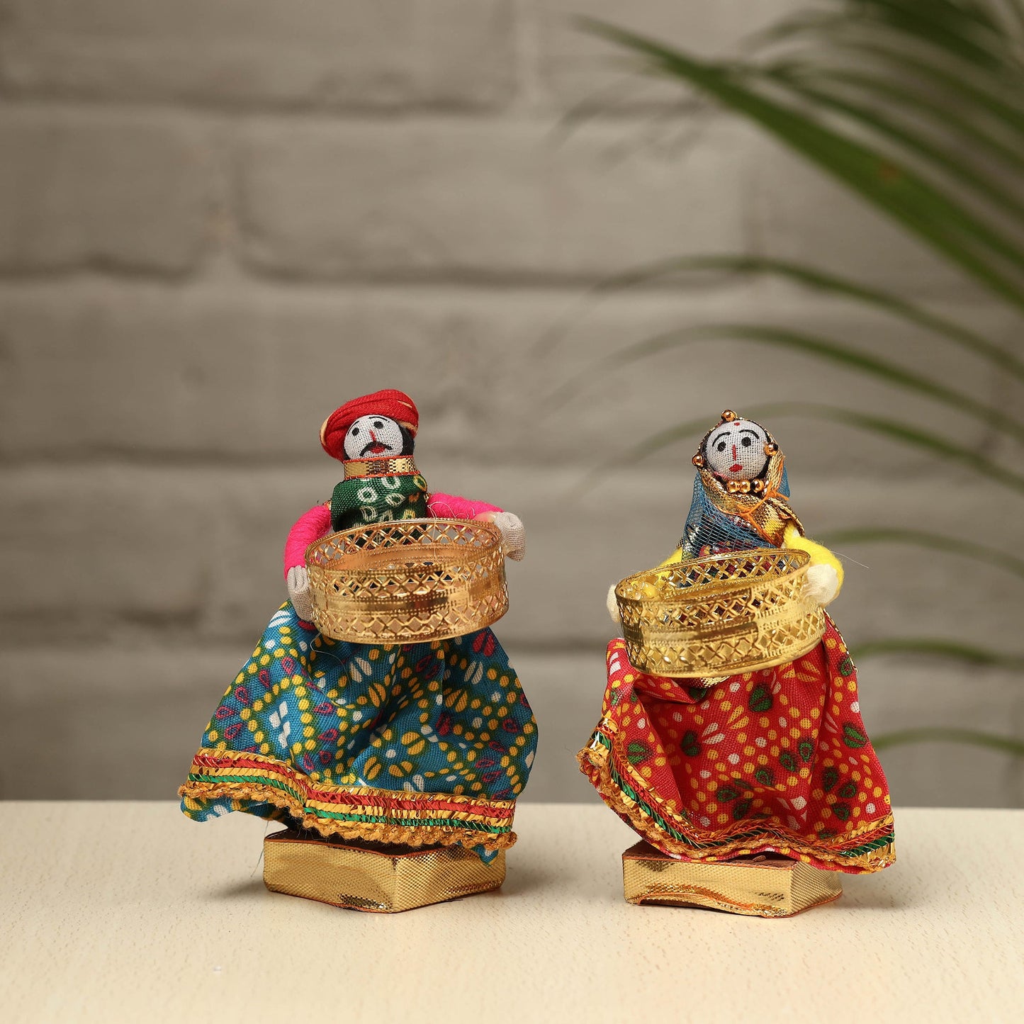 Rajasthani Puppet Couple Handmade Tealight Candle Holders (Set of 2)