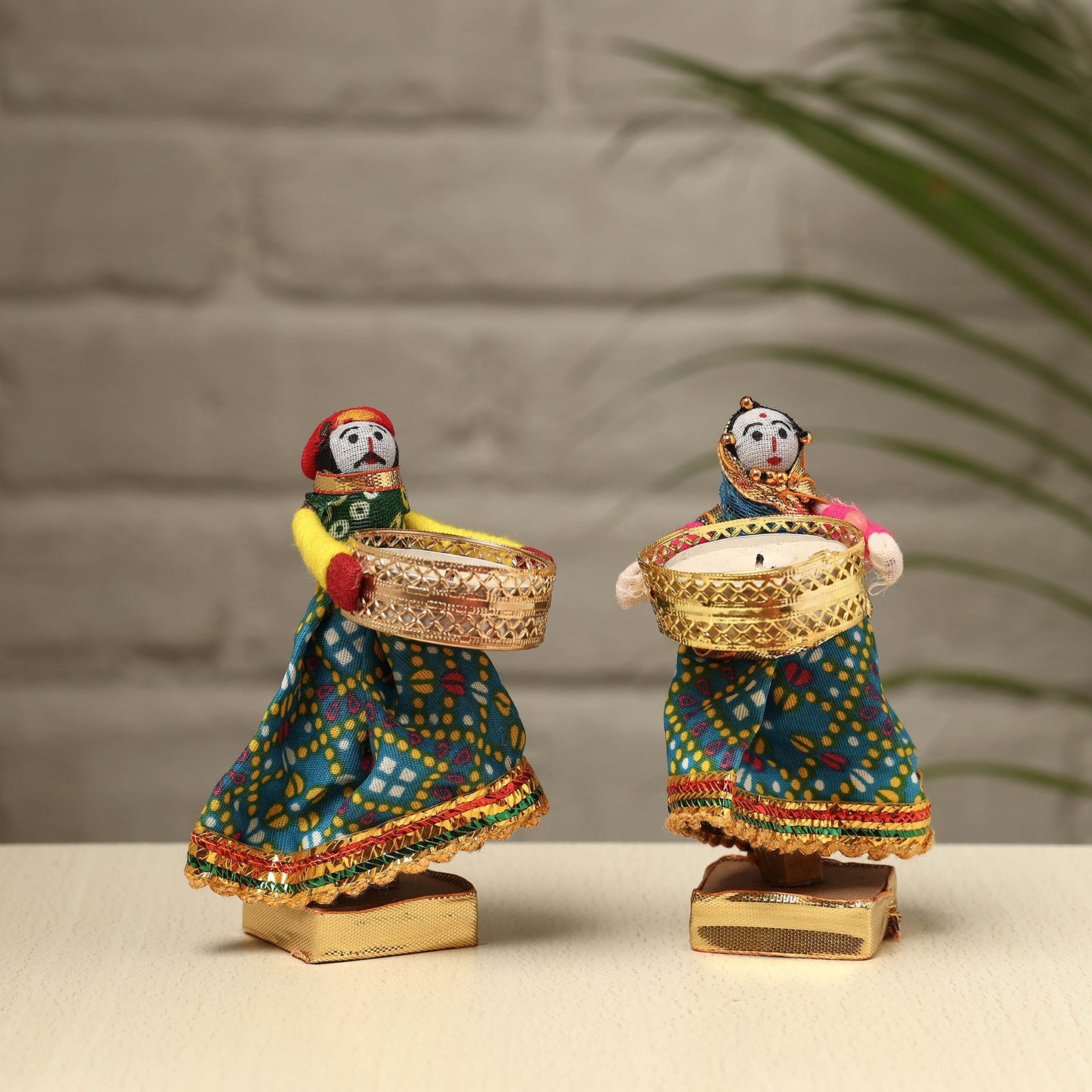 Rajasthani Puppet Couple Handmade Tealight Candle Holders (Set of 2)