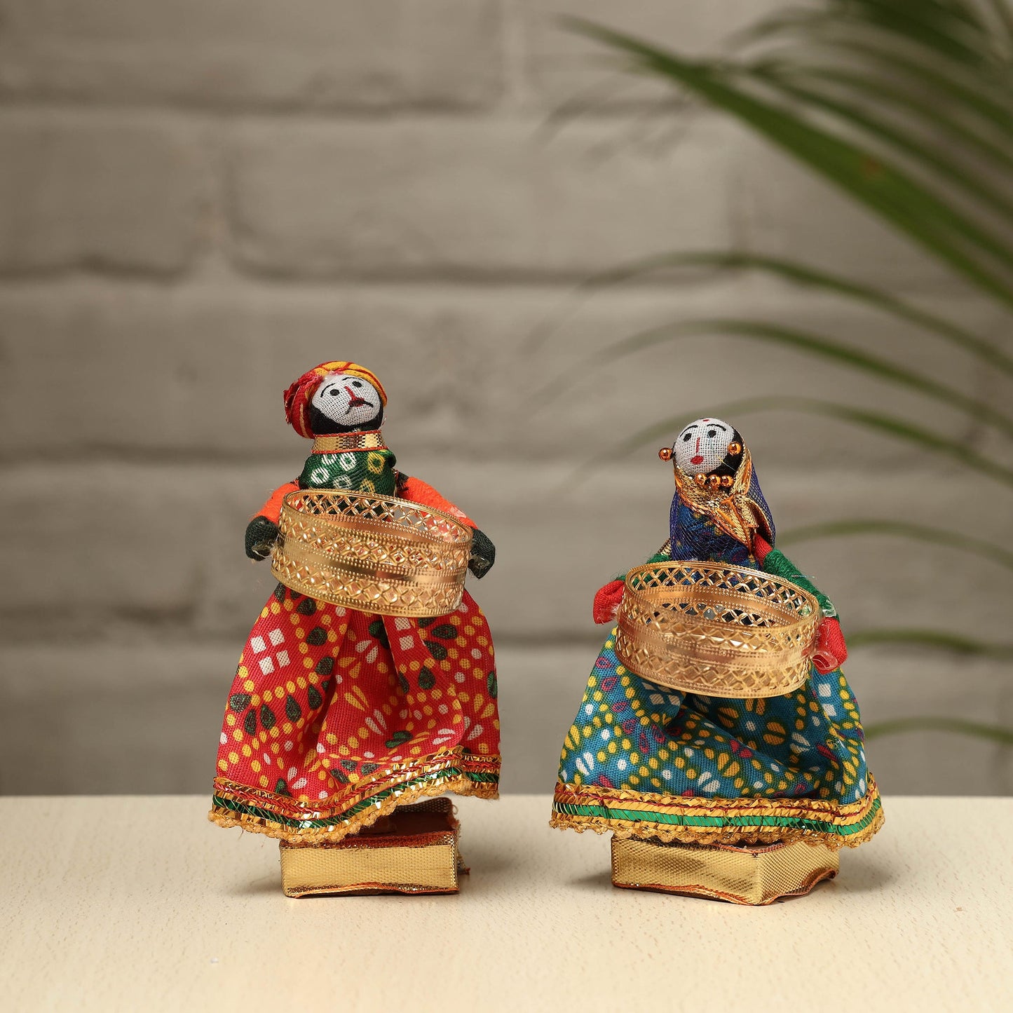Rajasthani Puppet Couple Handmade Tealight Candle Holders (Set of 2)