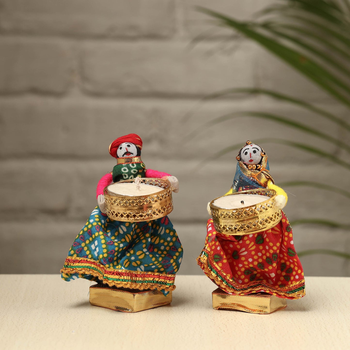 Rajasthani Puppet Couple Handmade Tealight Candle Holders (Set of 2)