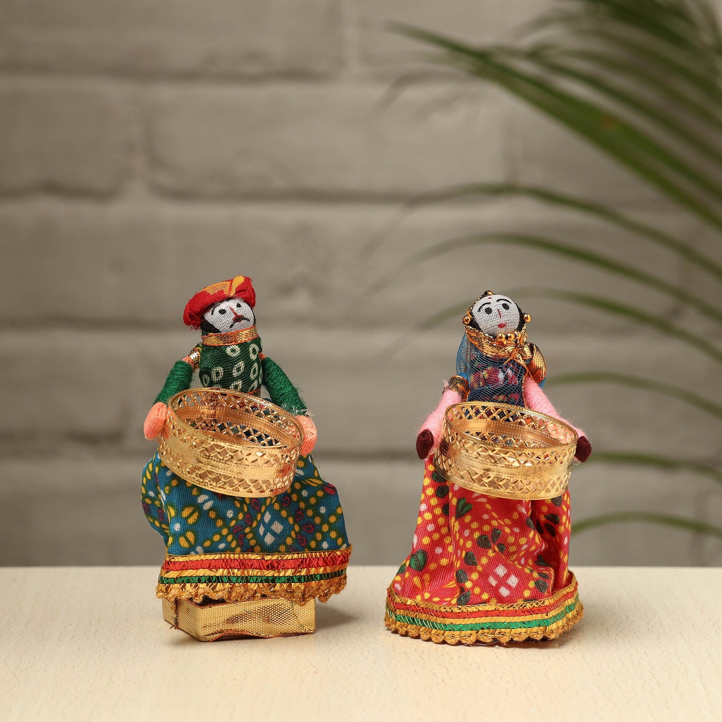 Rajasthani Puppet Couple Handmade Tealight Candle Holders (Set of 2)