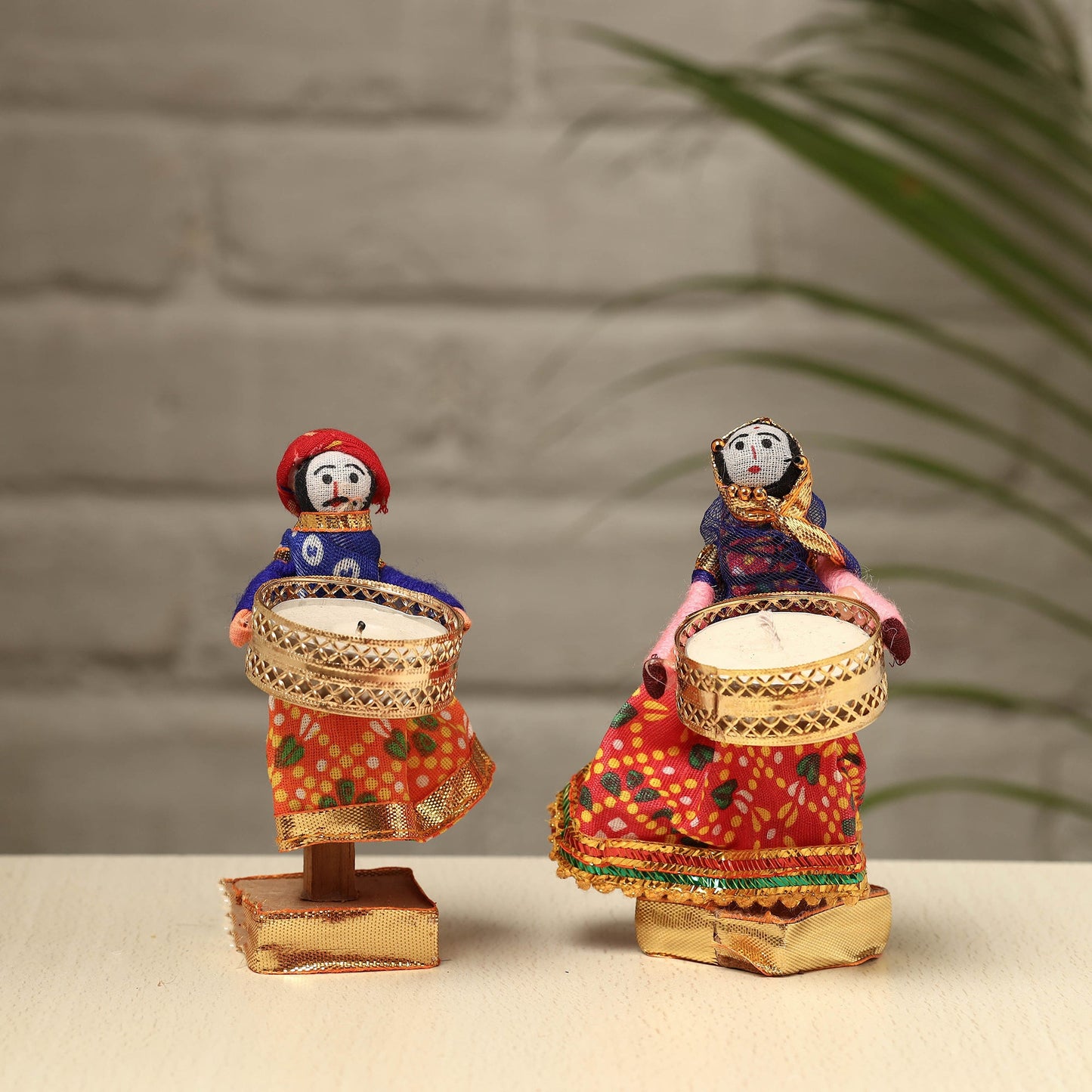 Rajasthani Puppet Couple Handmade Tealight Candle Holders (Set of 2)