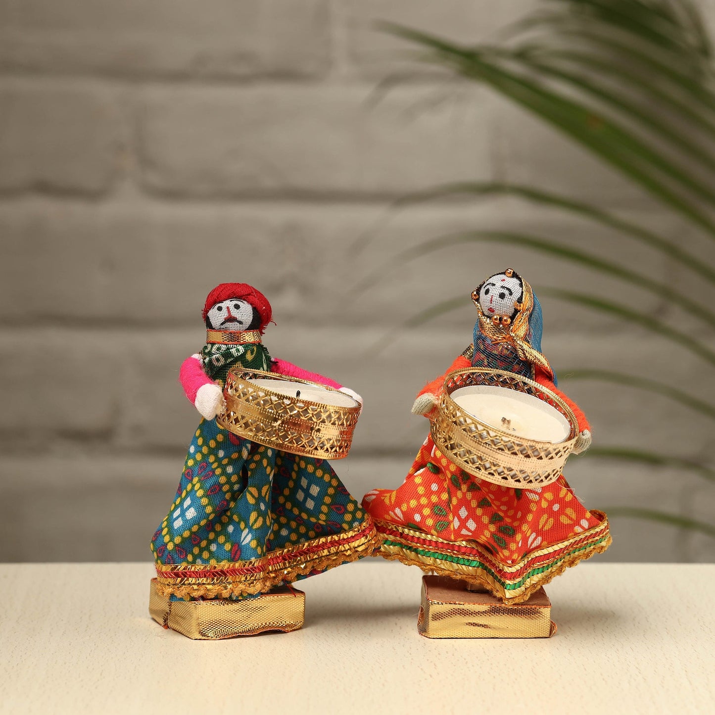 Rajasthani Puppet Couple Handmade Tealight Candle Holders (Set of 2)
