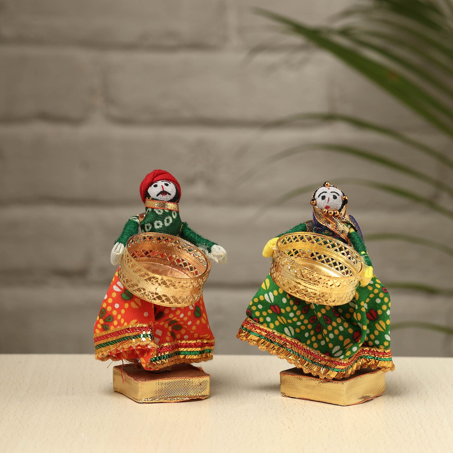 Rajasthani Puppet Couple Handmade Tealight Candle Holders (Set of 2)