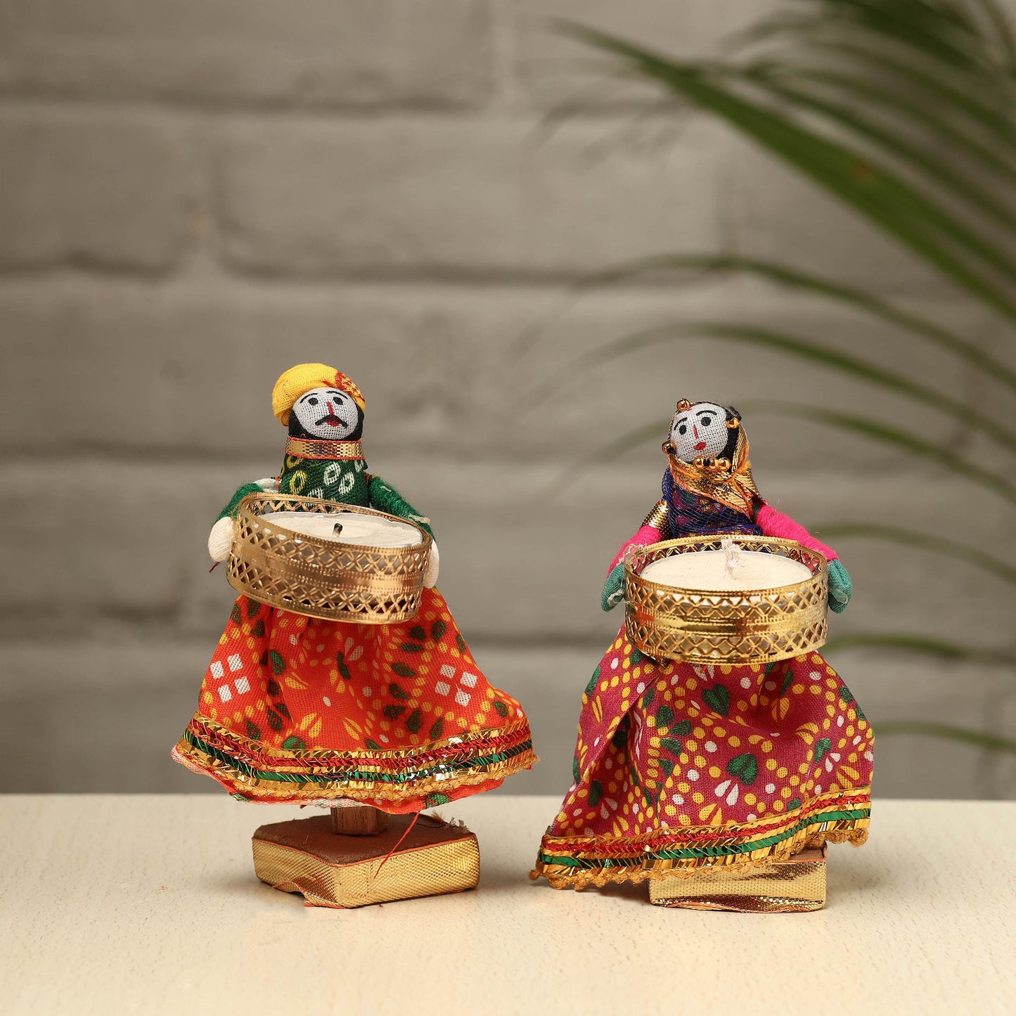 Rajasthani Puppet Couple Handmade Tealight Candle Holders (Set of 2)