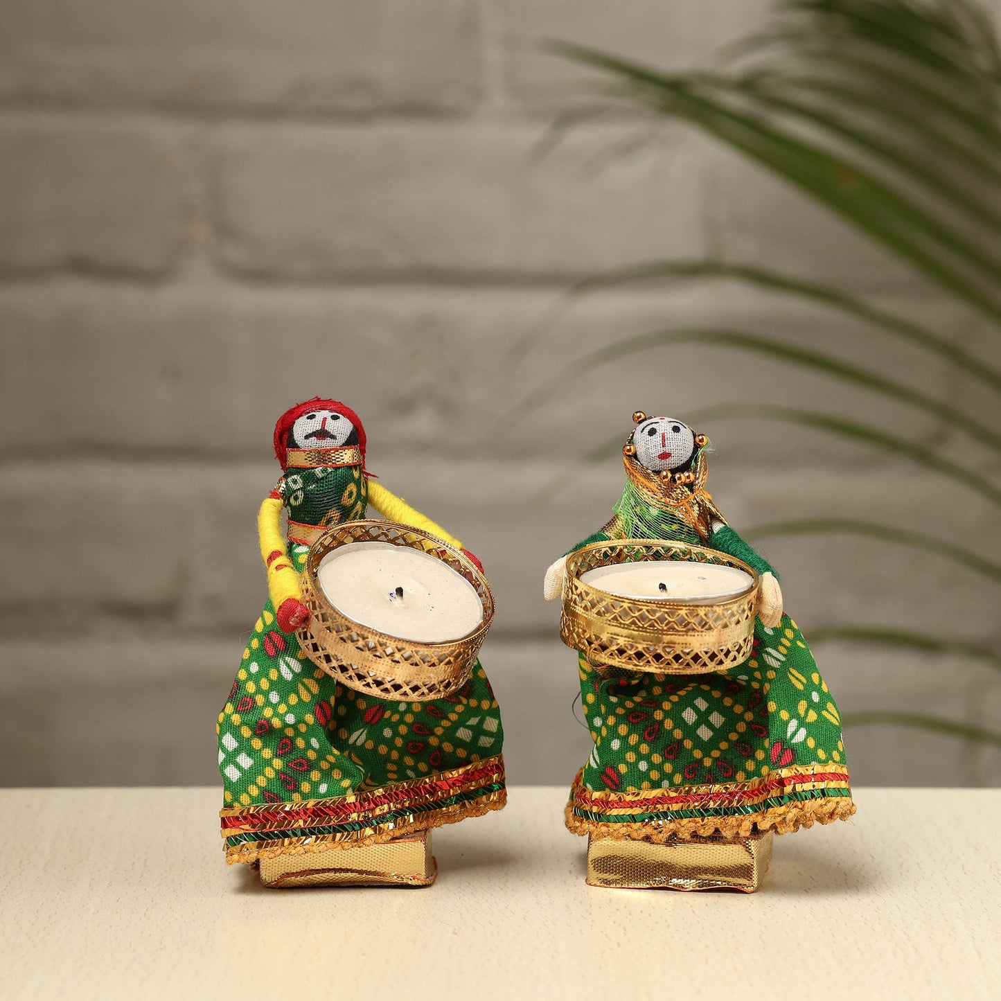 Rajasthani Puppet Couple Handmade Tealight Candle Holders (Set of 2)