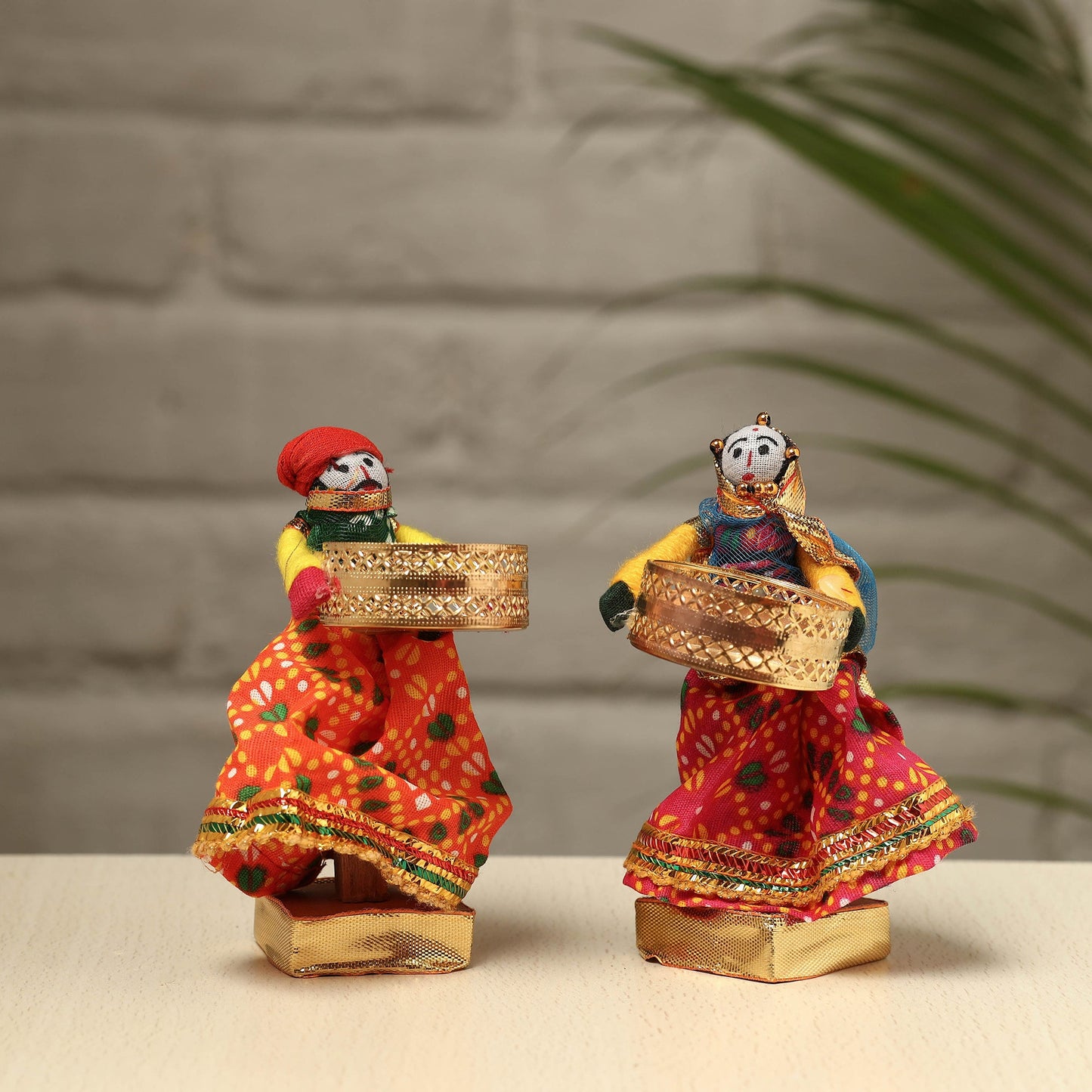 Rajasthani Puppet Couple Handmade Tealight Candle Holders (Set of 2)