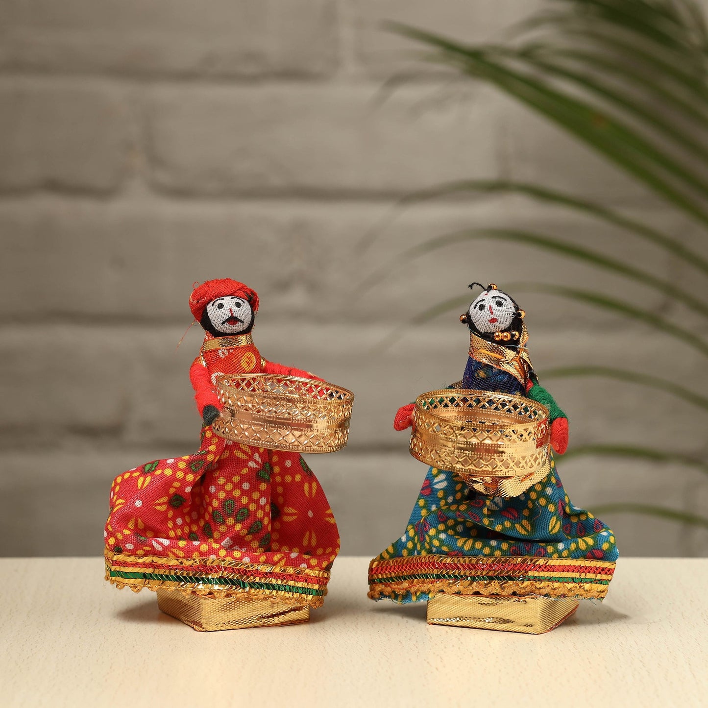 Rajasthani Puppet Couple Handmade Tealight Candle Holders (Set of 2)