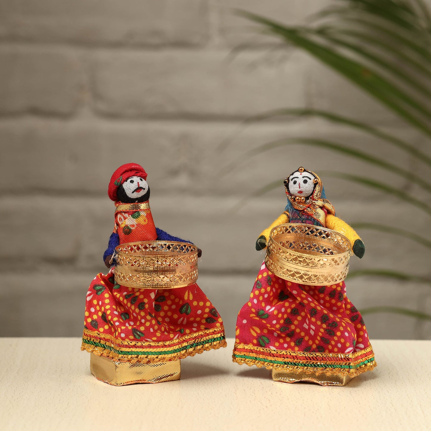 Rajasthani Puppet Couple Handmade Tealight Candle Holders (Set of 2)