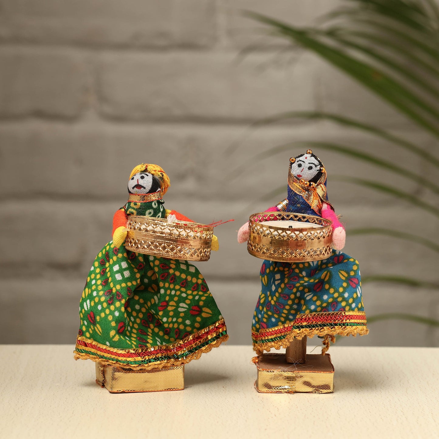 Rajasthani Puppet Couple Handmade Tealight Candle Holders (Set of 2)