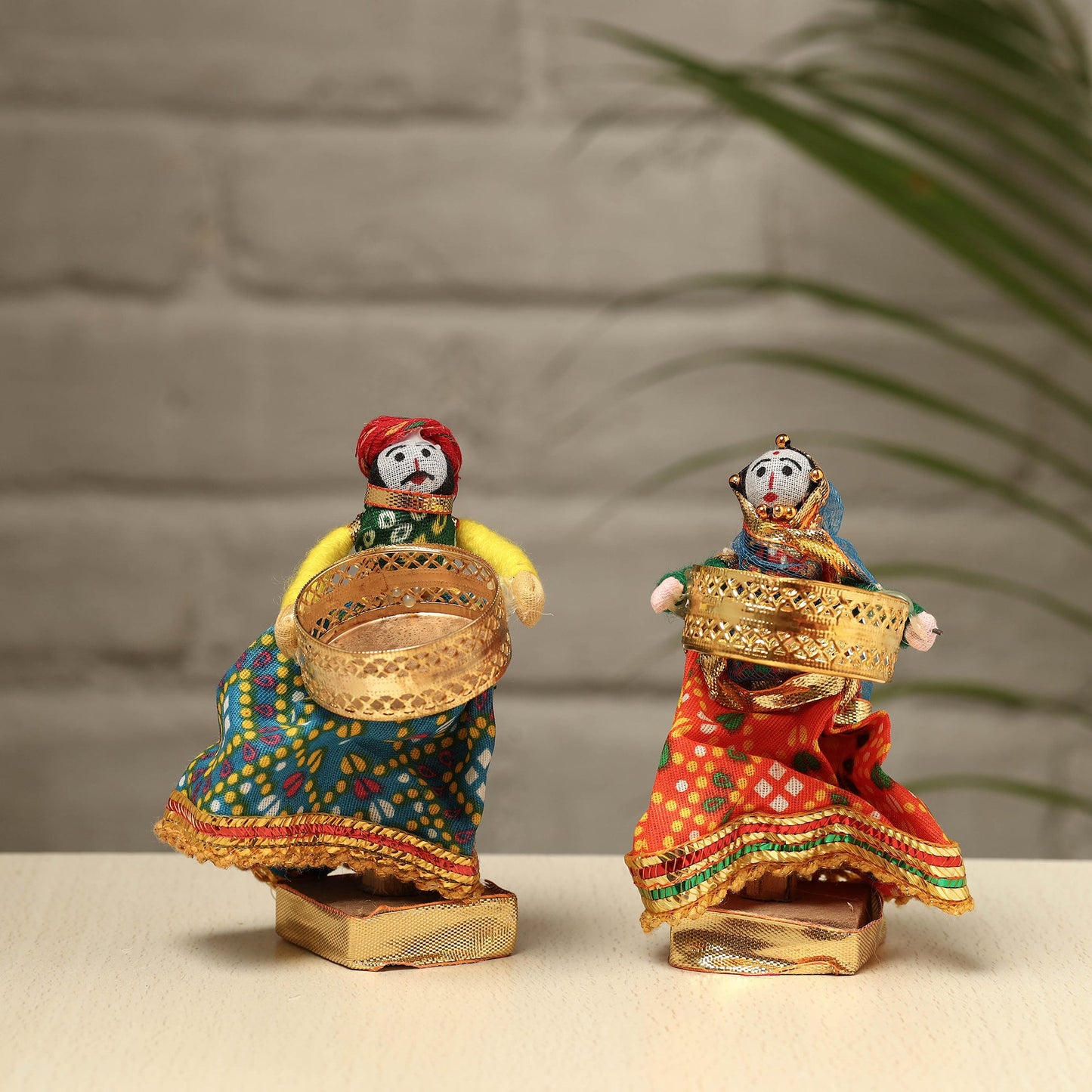 Rajasthani Puppet Couple Handmade Tealight Candle Holders (Set of 2)
