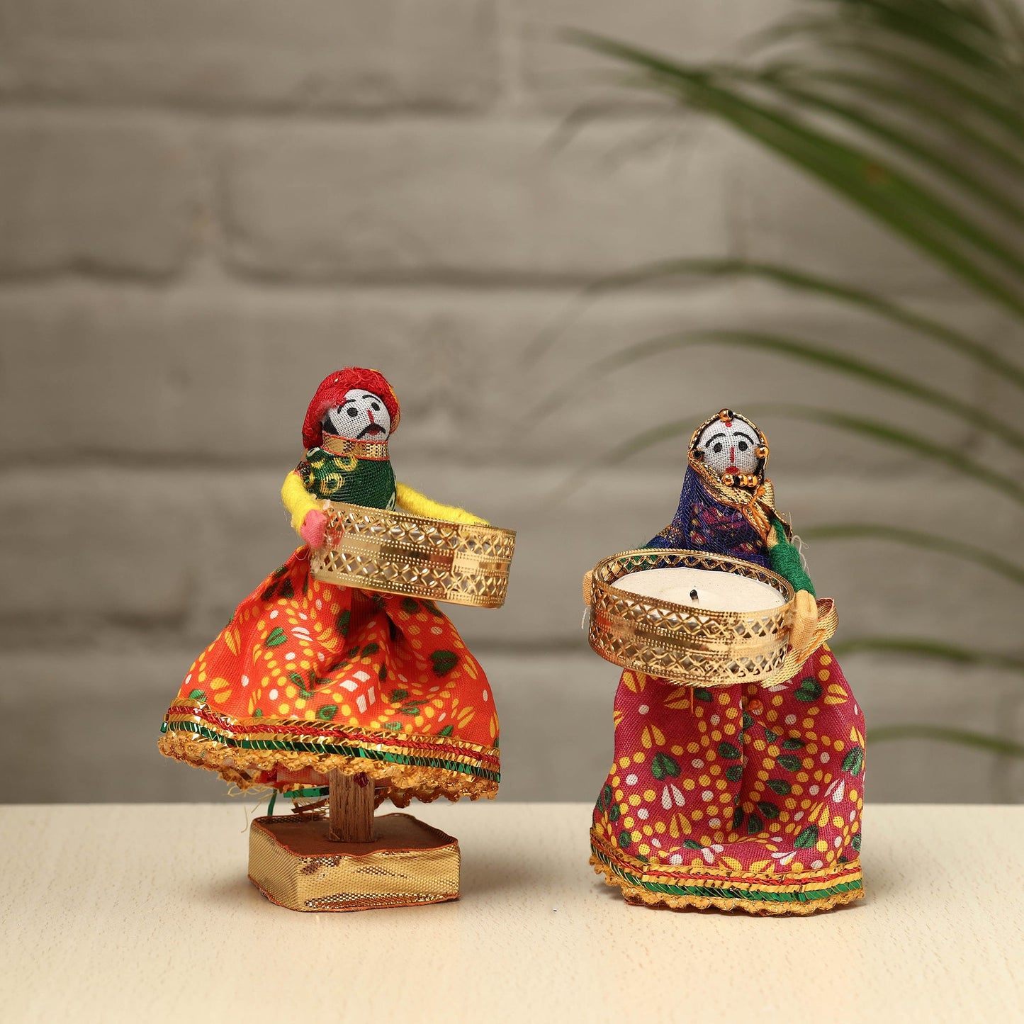 Rajasthani Puppet Couple Handmade Tealight Candle Holders (Set of 2)