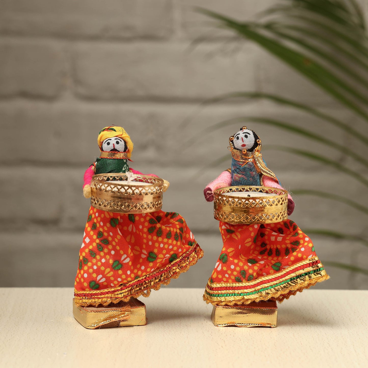 Rajasthani Puppet Couple Handmade Tealight Candle Holders (Set of 2)