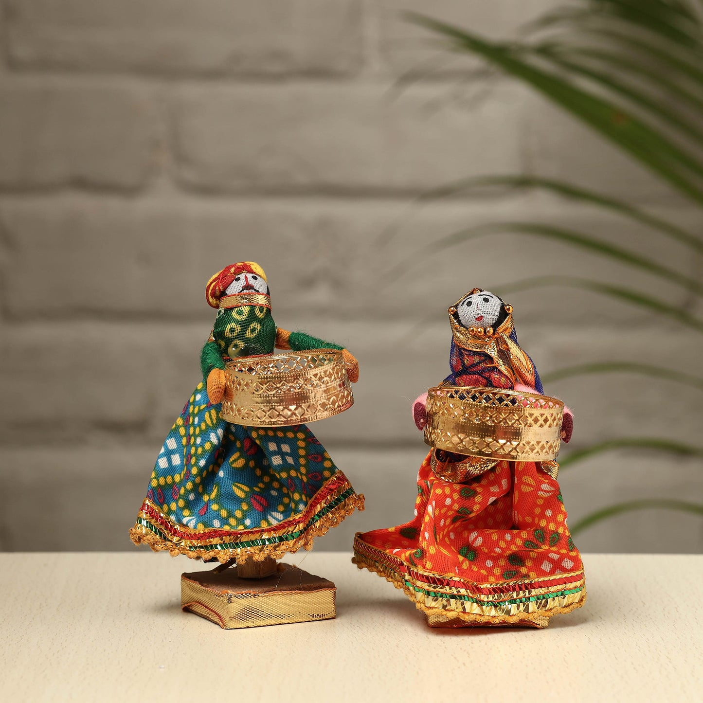 Rajasthani Puppet Couple Handmade Tealight Candle Holders (Set of 2)