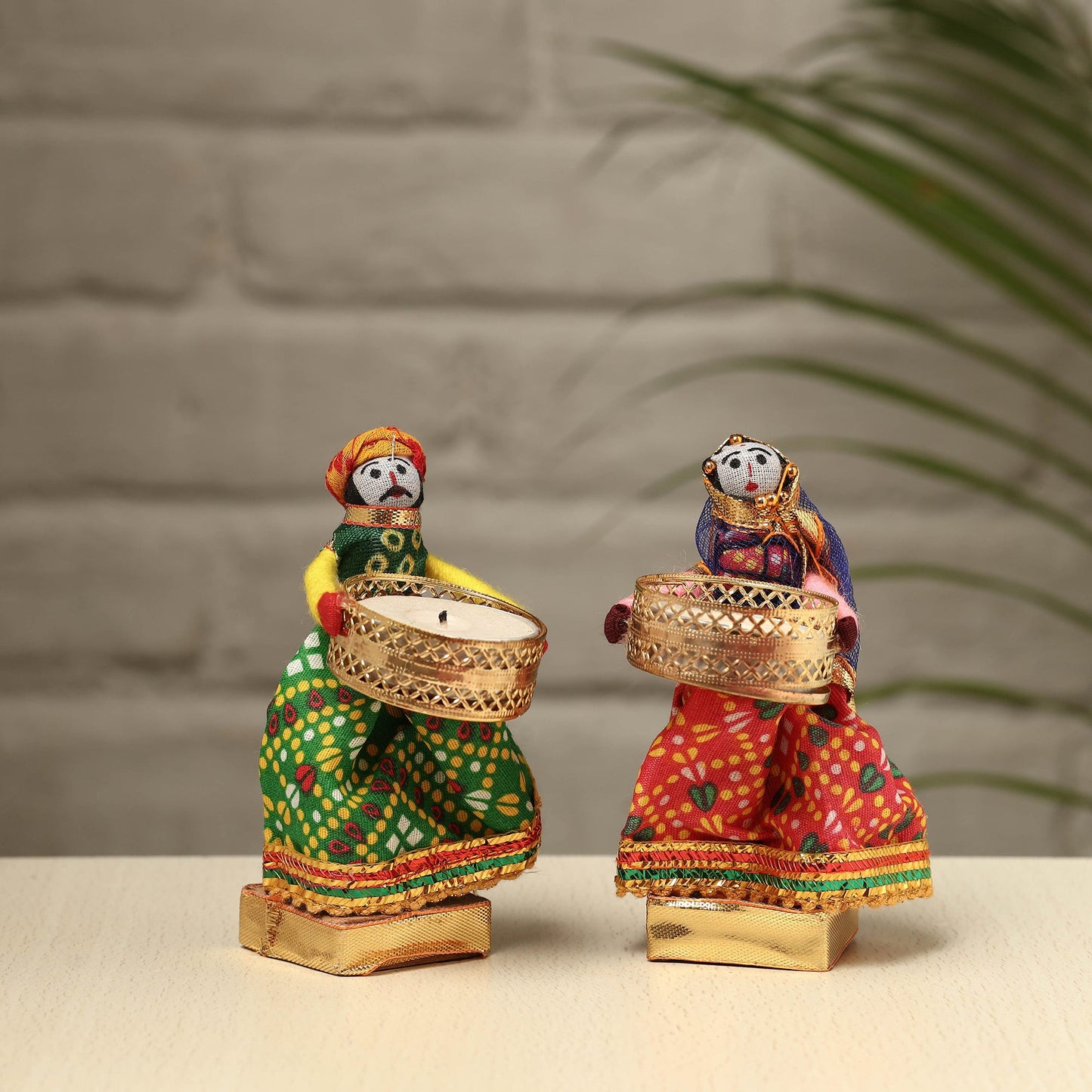 Rajasthani Puppet Couple Handmade Tealight Candle Holders (Set of 2)