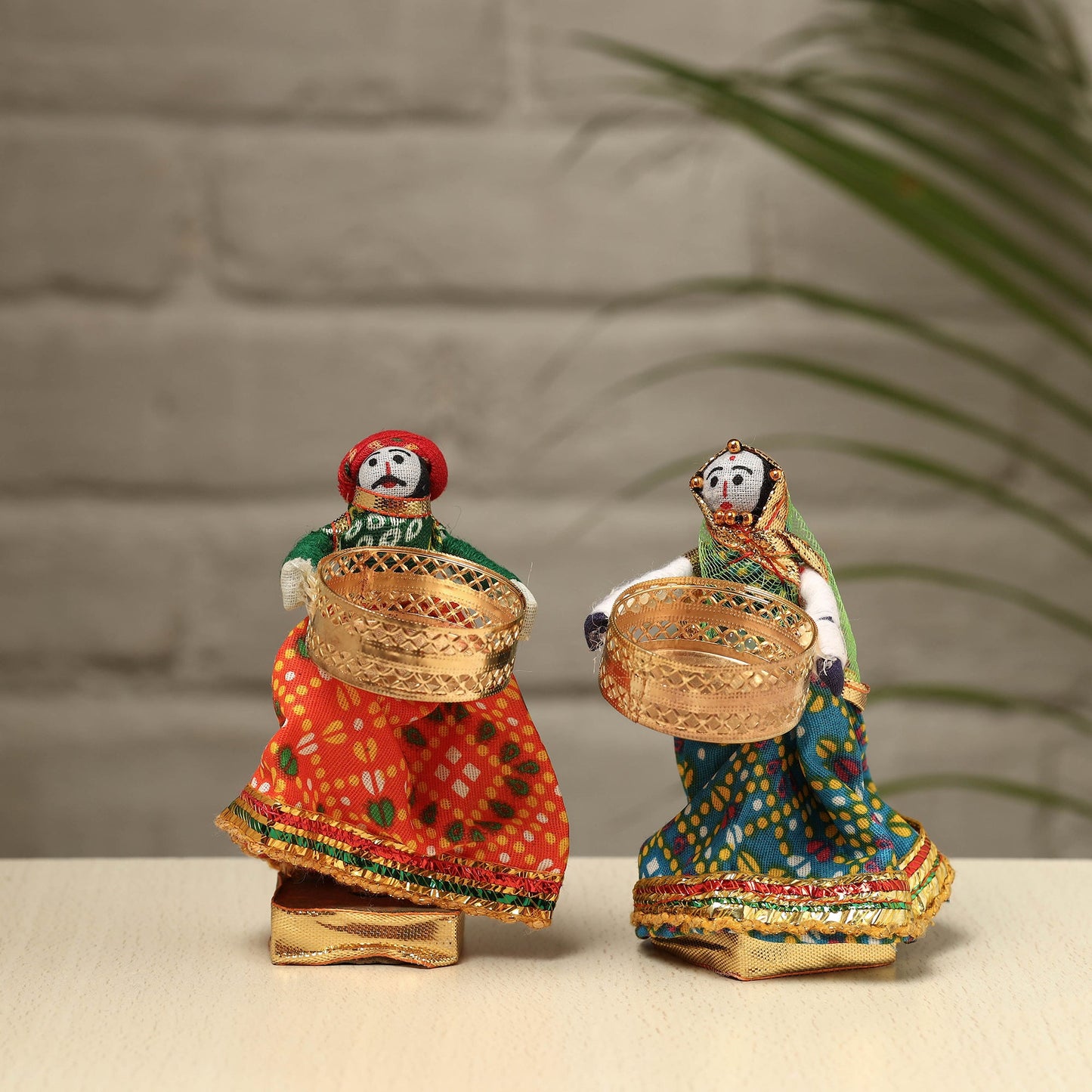 Rajasthani Puppet Couple Handmade Tealight Candle Holders (Set of 2)